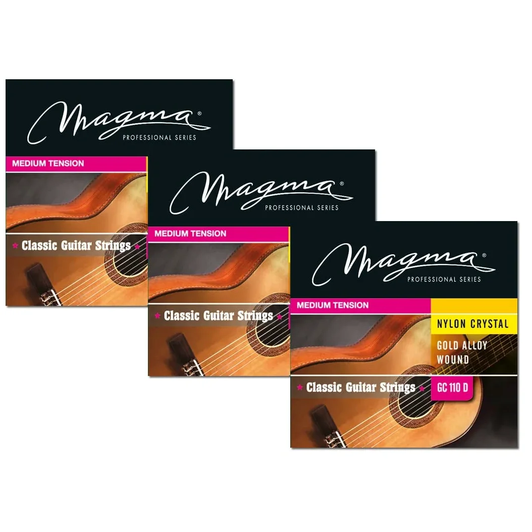 Magma Corde per chitarra classica Tensione Normale Nylon Cristallo Speciale - Lega Oro "Bronzo 85/15" (GC110D) (3 Set)