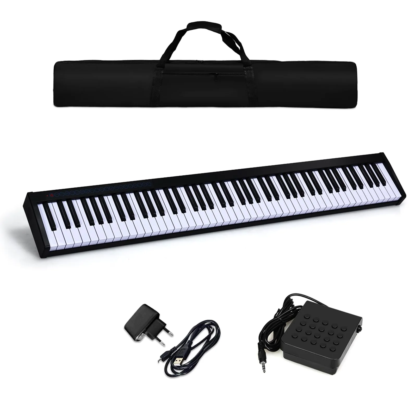 COSTWAY Tastiera Musicale 88 Tasti, Pianoforte Digitale Portatile con Custodia, Pianola con 128 Ritmi e Toni, Pedale Sustain, MIDI, USB e Funzione di APP Bluetooth (Nero)