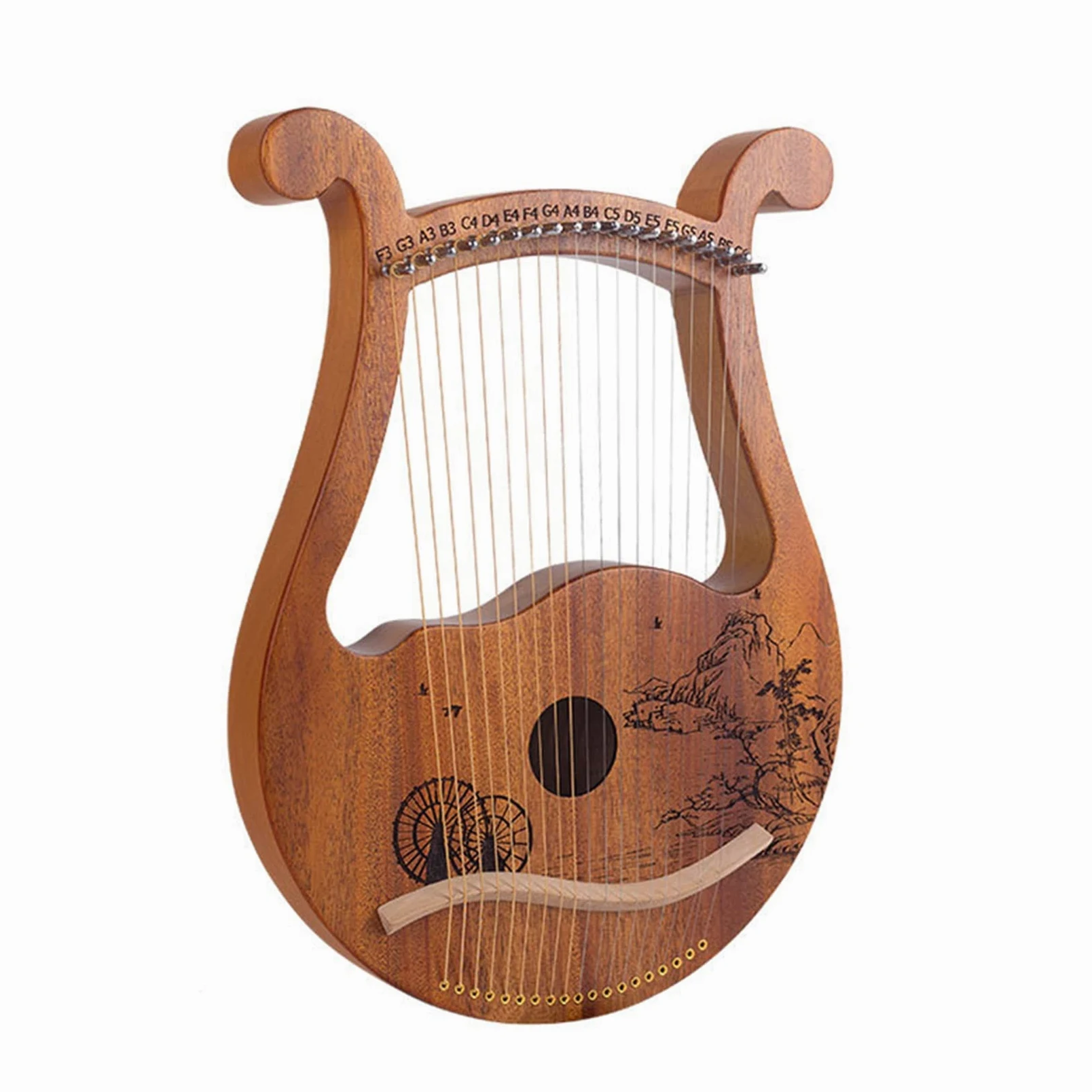 Arpa Lira, 19 corde in metallo lira, corpo in legno di mogano solido strumento musicale con corde in metallo, con chiave per accordatura, corde di ricambio, miglior regalo