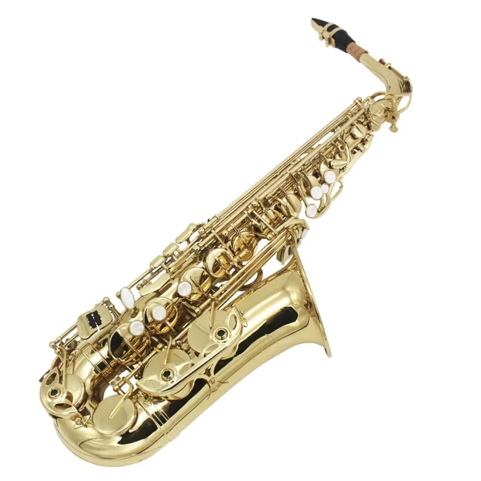Sassofono professionale Alto Mib Sassofono contralto Ottone laccato Lacca dorata E Sax piatto Strumento a fiato con accessori