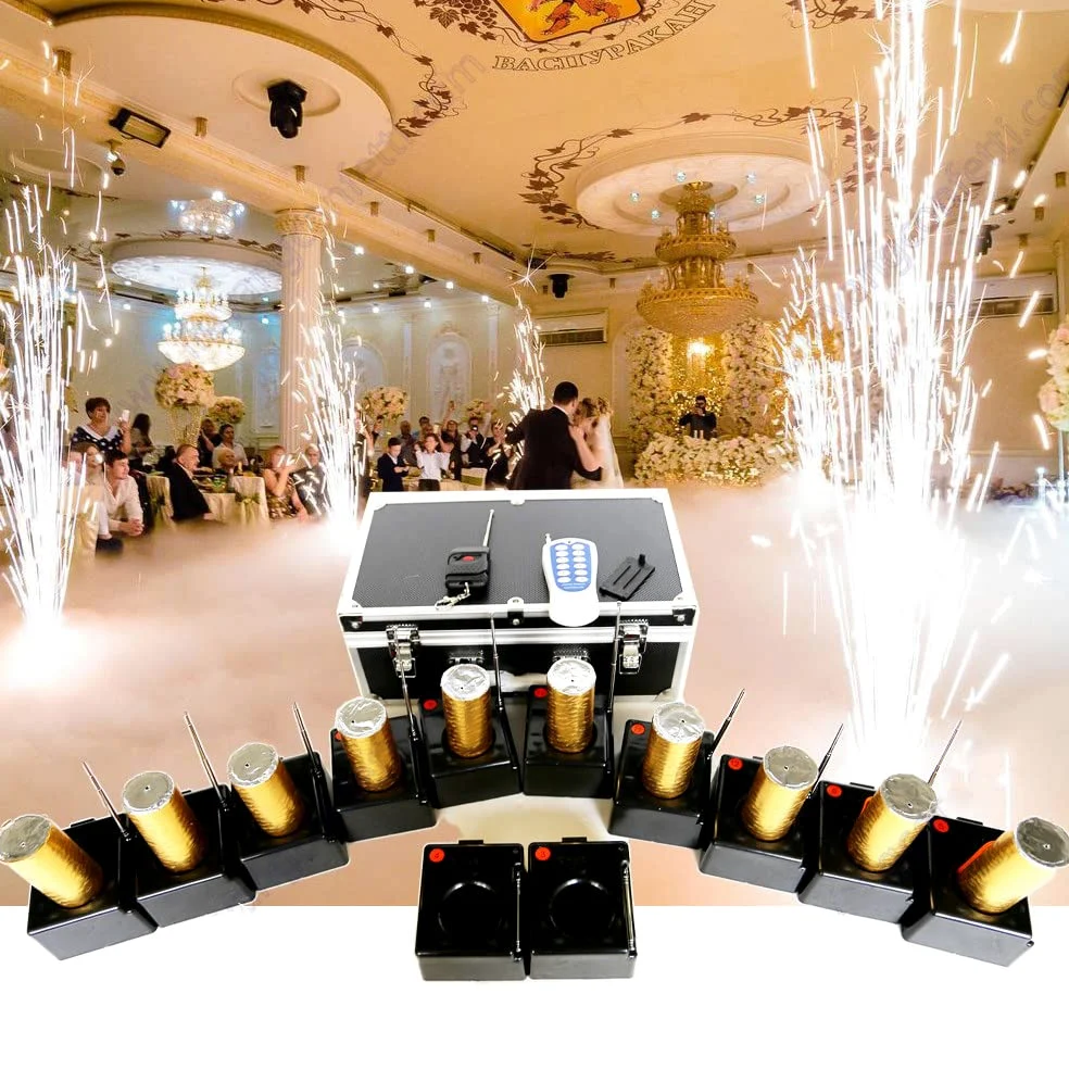 Accenditore Per Fuochi D'Artificio A Freddo, Ricevitore 12 Cues + Telecomando Senza Fili, Mini Fontana Per Fuochi D'Artificio Freddi, Sistema Pirotecnico Con Scintilla Per Matrimoni, Con Valigia