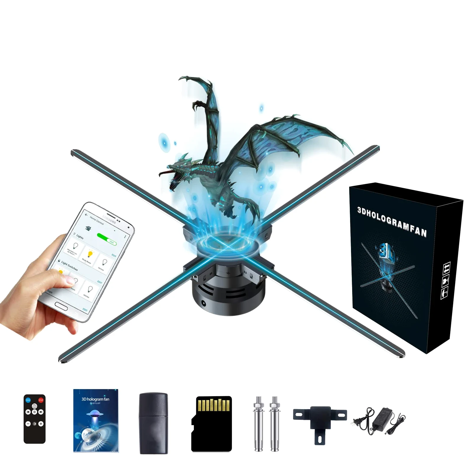 Ventilateur d'hologramme 3D,Missyou 56CM avec APP WIFI et 700 vidéothèques, affichage publicitaire d'hologramme de projecteur holographique 3D, pour expositions, centres commerciaux, cinémas