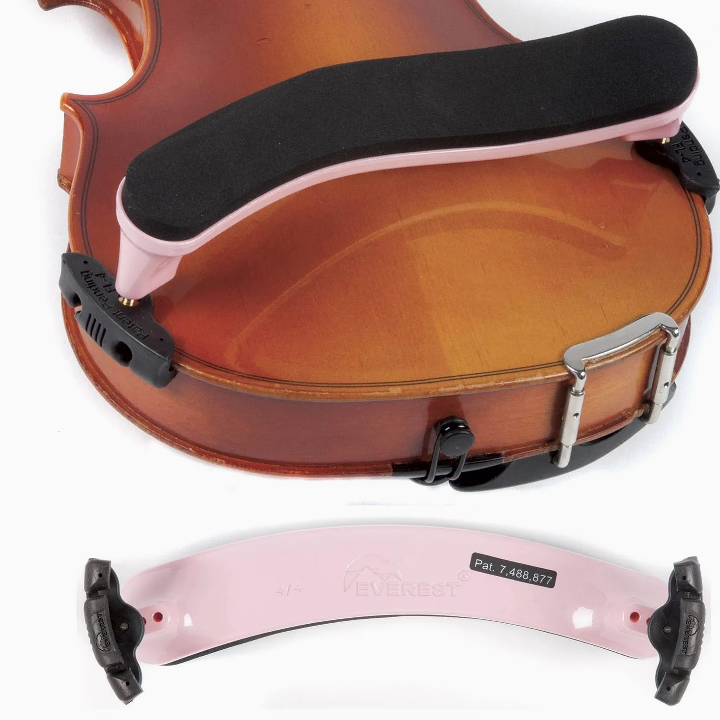 Everest Light Pink Spring Collection Size (4/4) Violin Adjustable Shoulder Rest