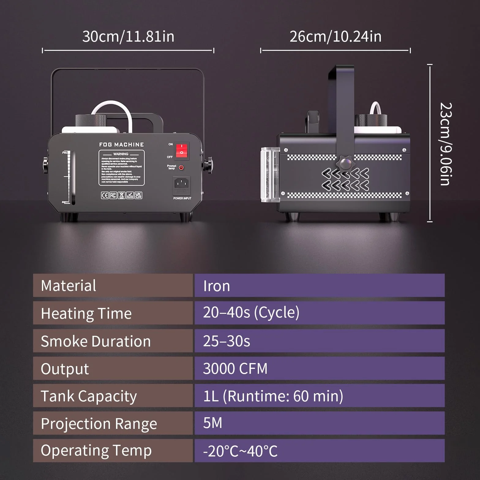 1200W Macchina del fumo 3000 CFM con telecomando e 9 LED RGB derby, 14 colori statici/auto/jump/strobo Macchina della Nebbia per palco, Halloween, discoteca