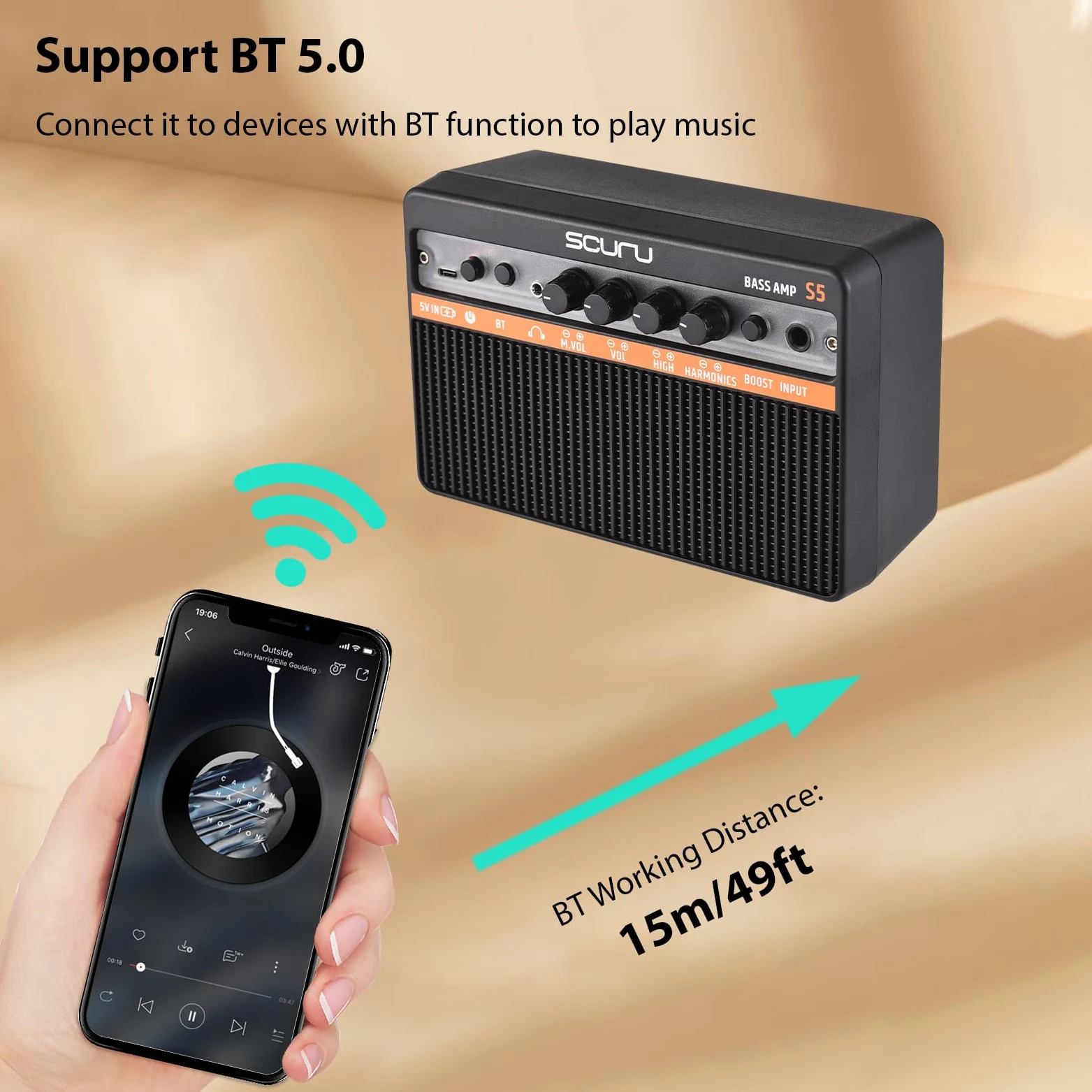 Btuty 20W Piccolo Basso Elettrico Amplificatore Portatile Basso Chitarra Pratica Altoparlante per Pratica Quotidiana Prestazioni di Strada Amplificatore Ricaricabile Supporta Connessione BT/Cuffia