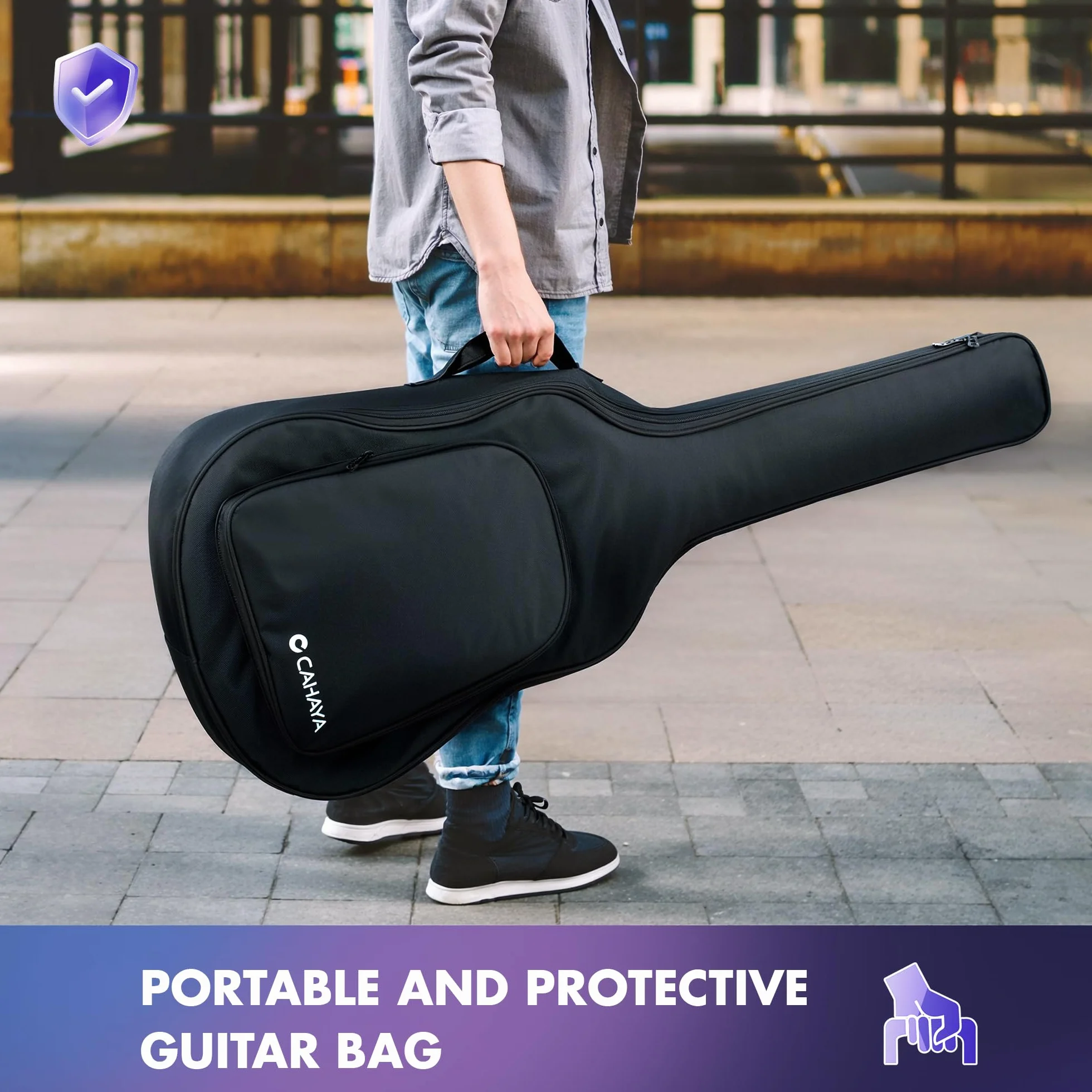 CAHAYA Chitarra Elettro-Acustica 41 Pollici: Fibra di Carbonio con Finitura Sfuma Blu-Viola Elegante, Tavola in Abete, Pickup Piezo Integrato, Perfetta per Viaggio e Palco (CCF0396P)
