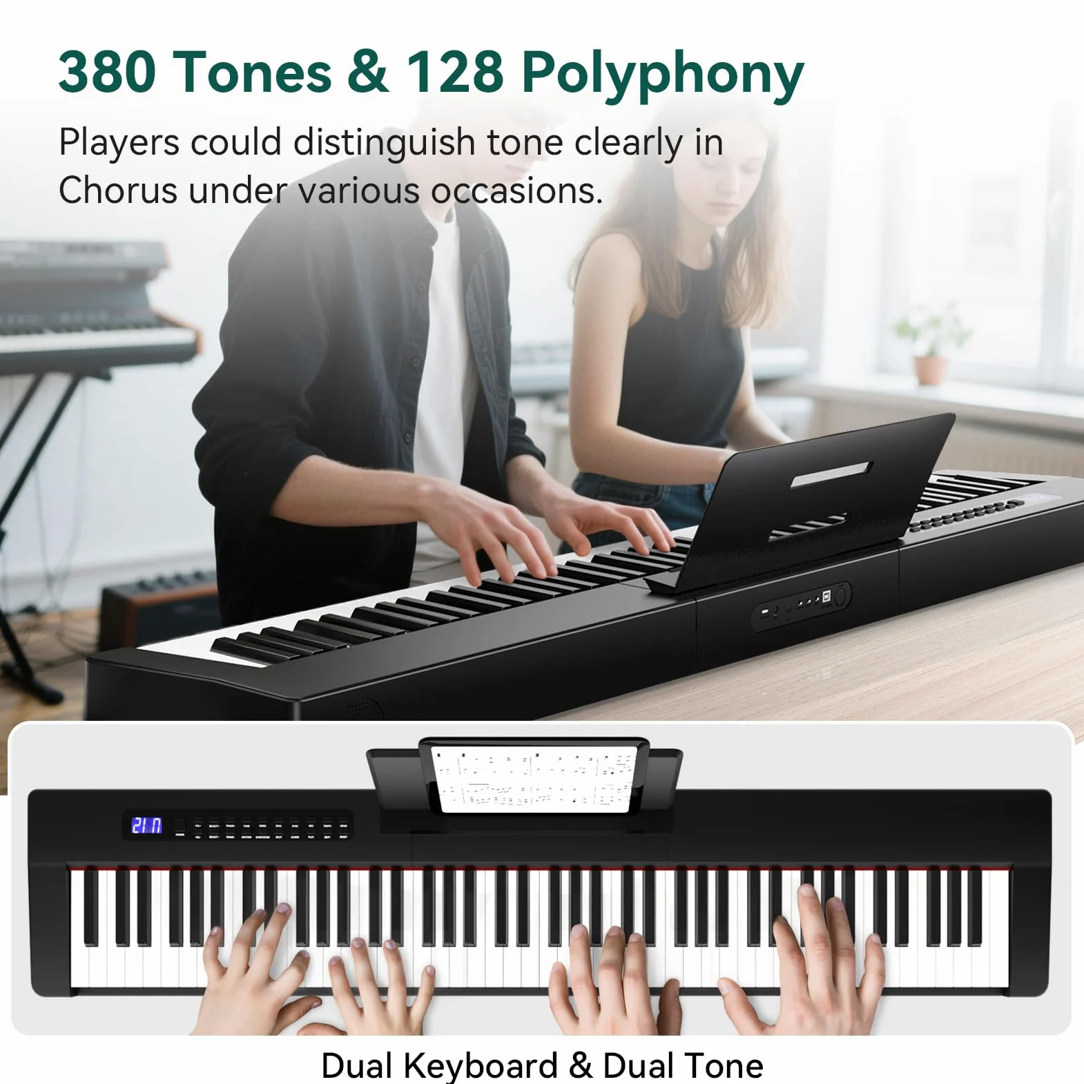 Rosen P21 Tastiera Semi-Pesata 88 Tasti Pianoforte Digitale per Principianti, Pianoforte Elettrico Portatile con Pedale di Sostegno e Alimentazione, Bianco