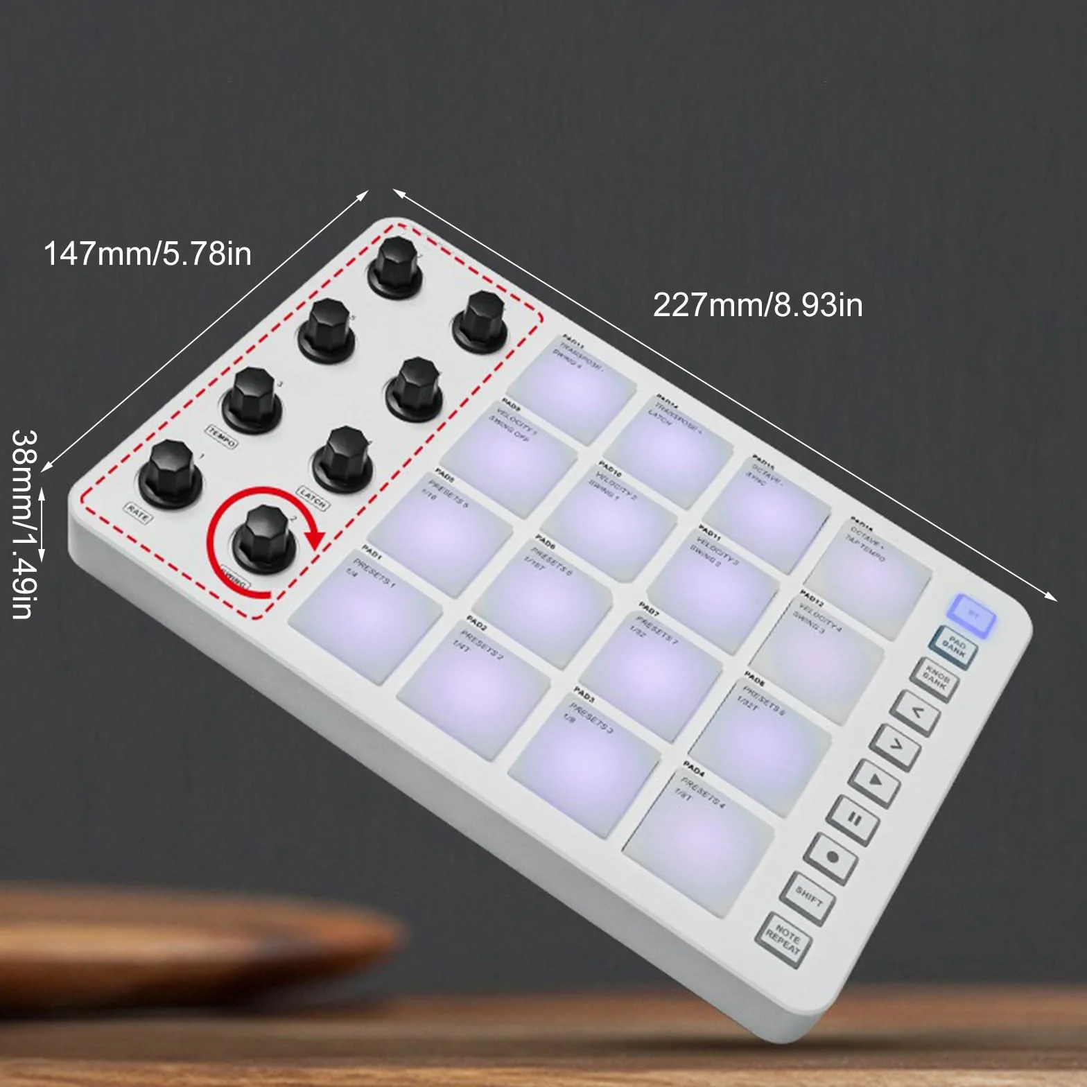 Pratica Tastiera Controller USB con 16 Pad Batteria retroilluminati Display LED, Tastiera Professionale 8 manopole Produzione Musicale