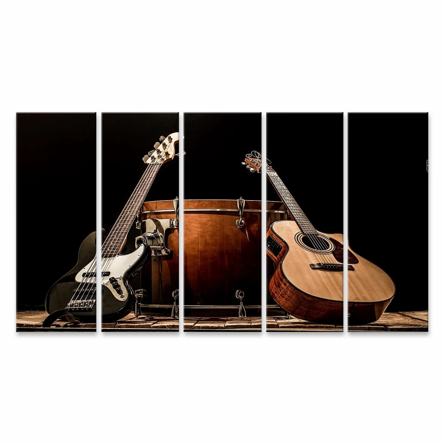 islandburner Quadro su tela Strumenti musicali Tamburo basso Barile Chitarra acustica Basso Chitarra nera Backgr Quadri Stampe Immagini Murale Decorazione da parete