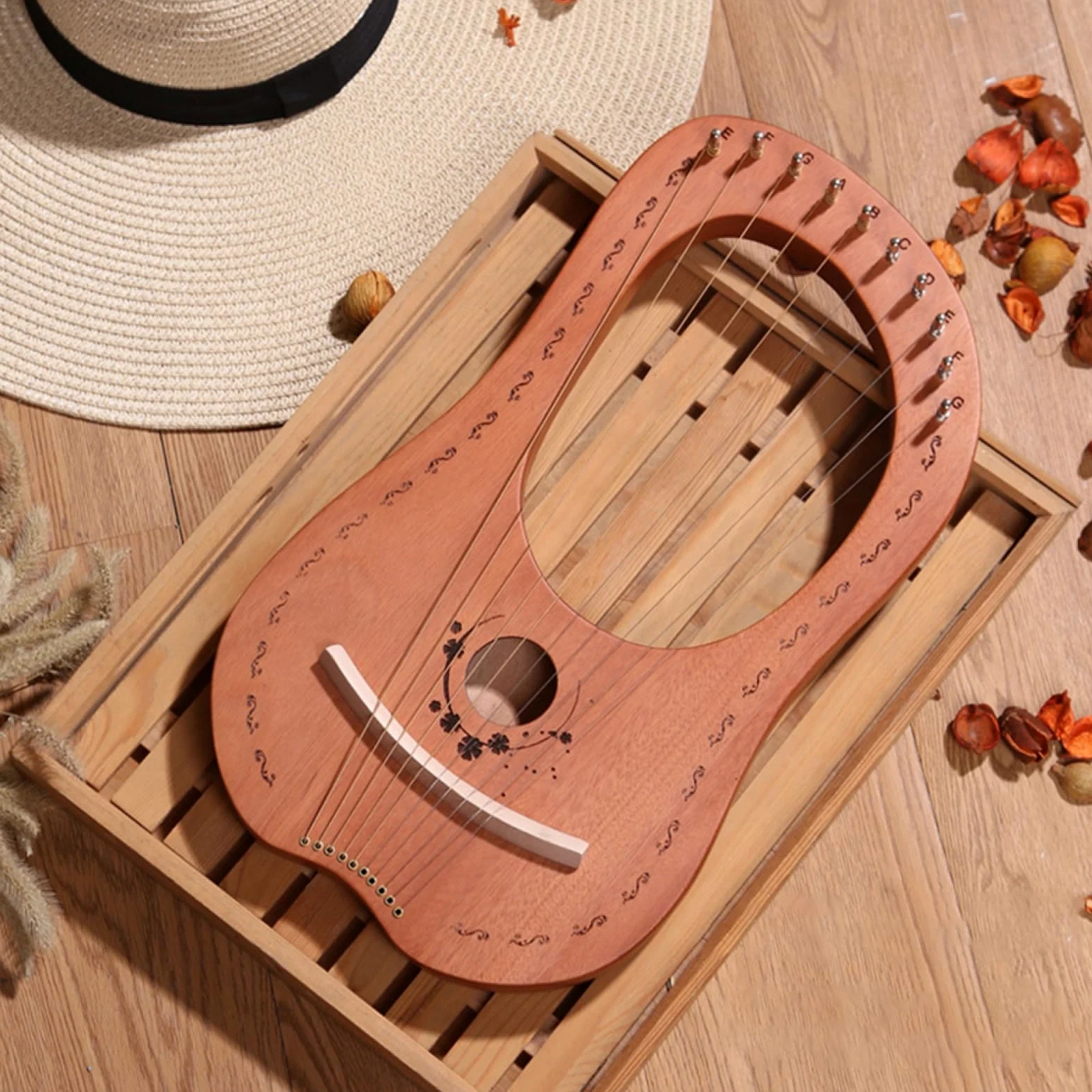 Lyre Harp - Strumento di lira in mogano a 10 corde, arpa celtica portatile | arpa musicale con corde in acciaio | Musica folklorica lira pratica strumenti viaggi esibizioni regalo musicisti Prin