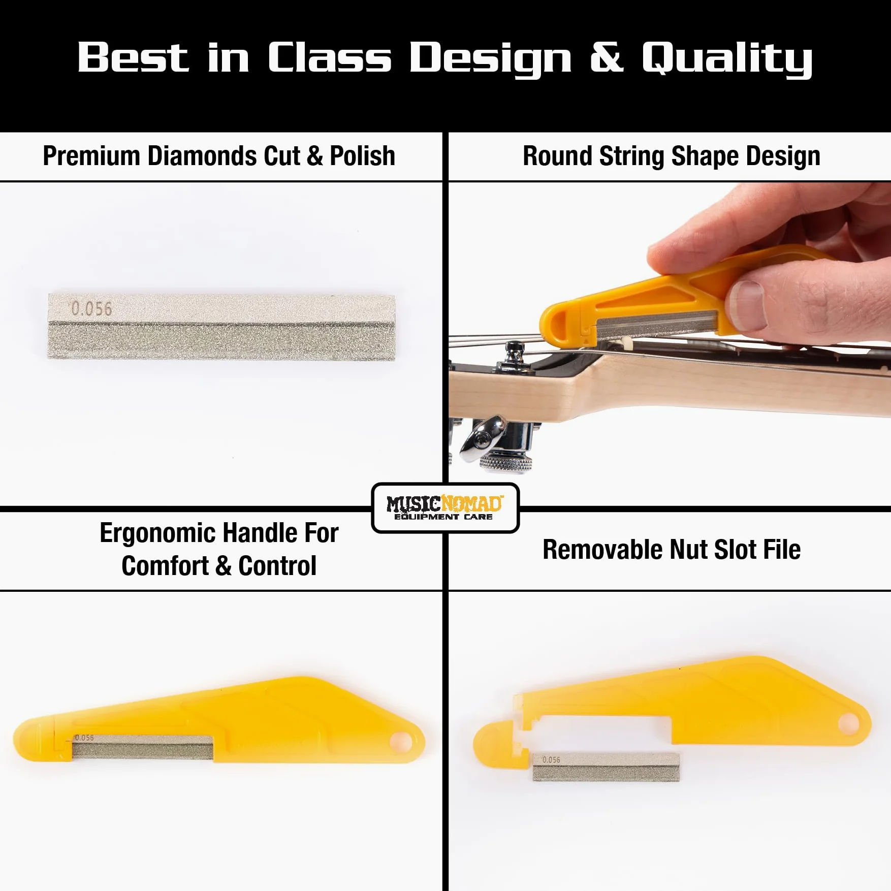 MusicNomad Set di 6 lime per dadi per chitarra acustica, rivestite in diamante, corde medie/leggere (MN670)