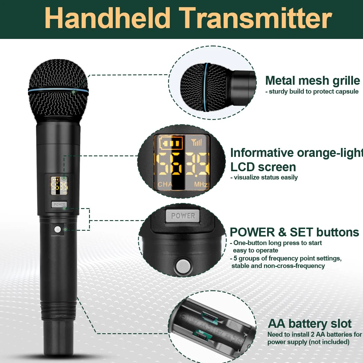 Depusheng R5 Wireless Microphone,Professional UHF Cordless Four Dynamic Mic Microphone System for Home Karaoke, Meeting, Party, Church, DJ, Wedding, Home KTV Set