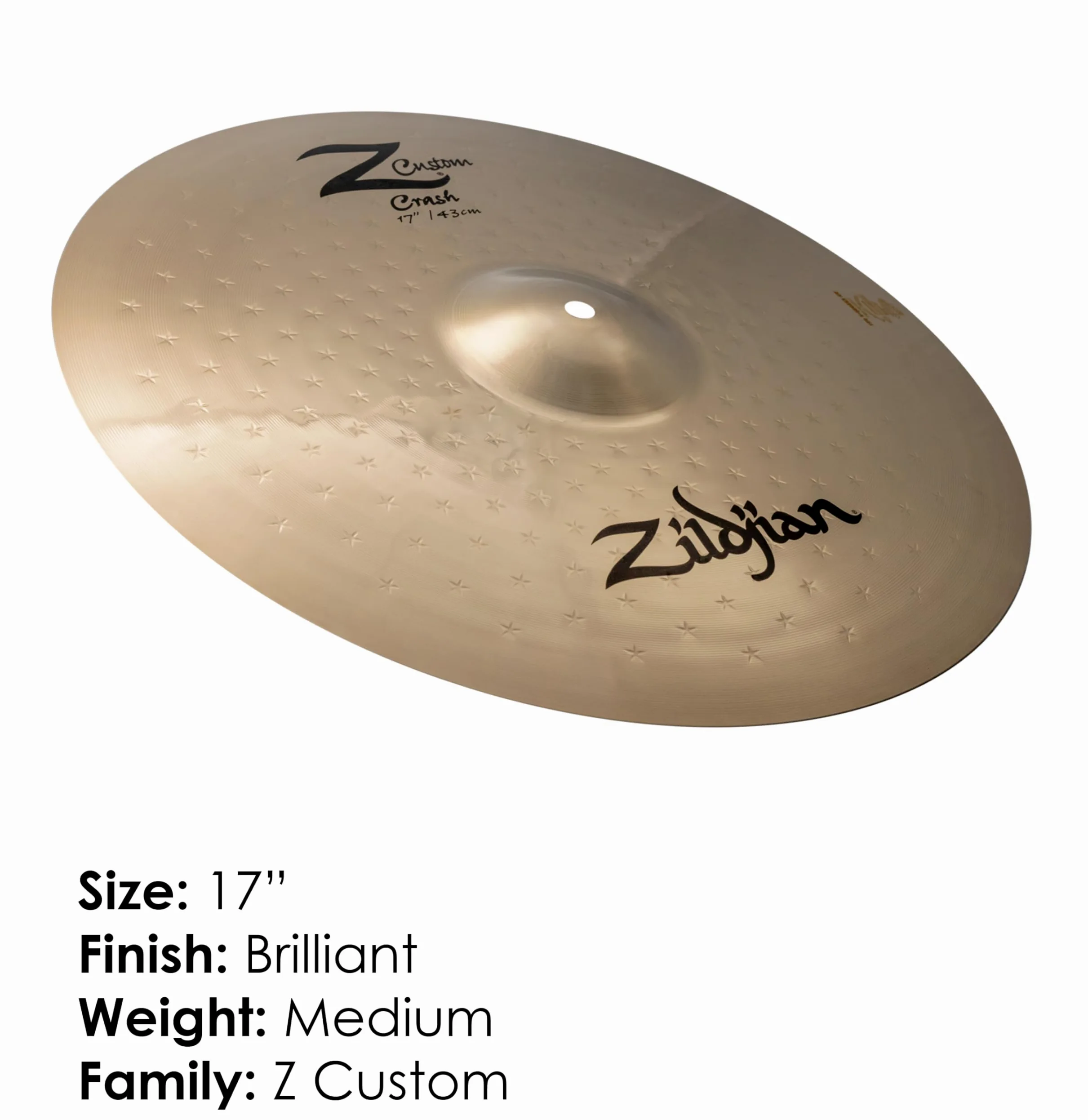 Zildjian 17" Z Custom Crash - Piatto Batteria Bronzo B20 Brillante Suono Esplosivo Live Rock Metal