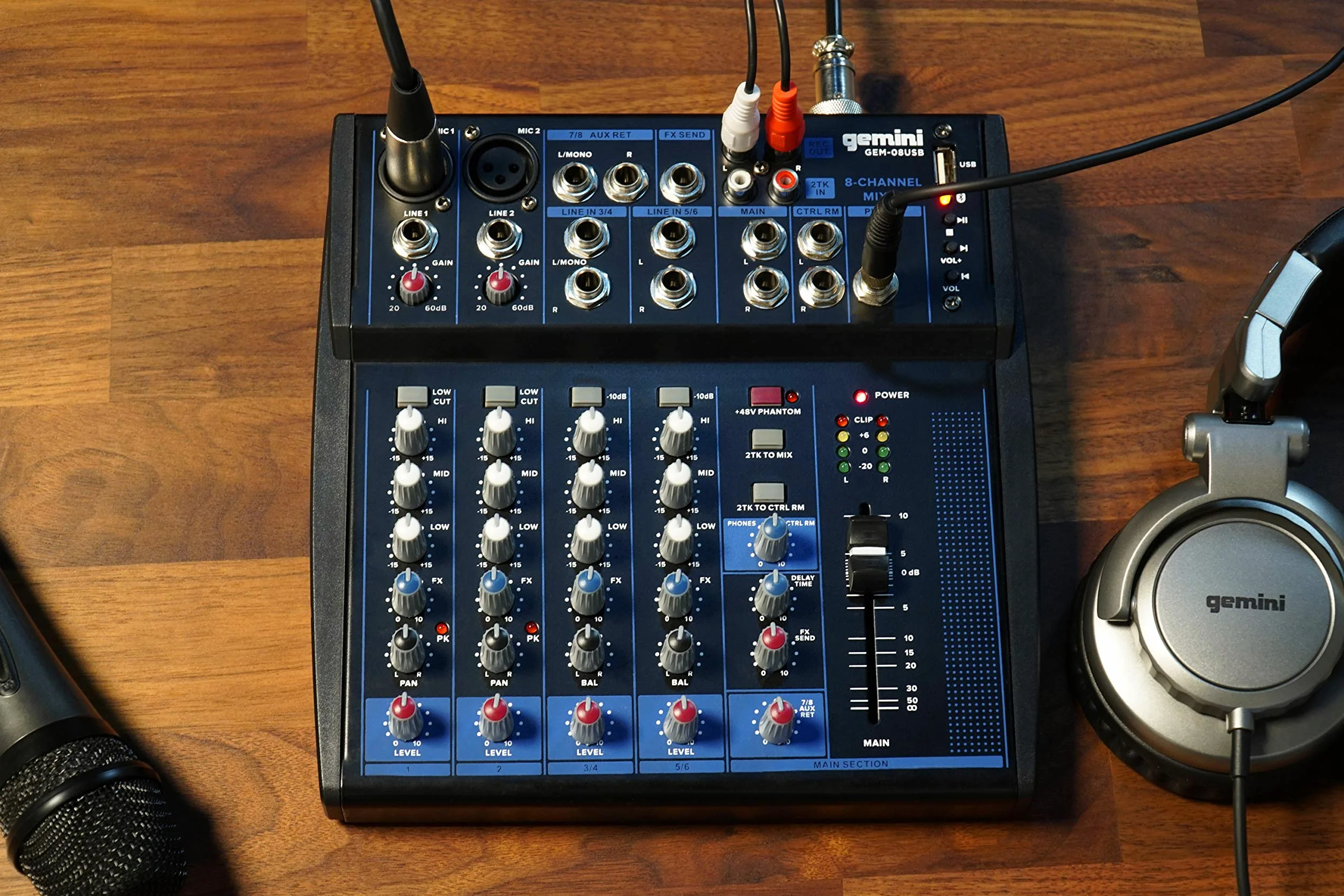 Gemini Sound GEM-08USB - Audio Mixer Analogico Compatto a 8 Canali con 2 Canali MIC, 3 Bande EQ, Riproduzione USB da Dispositivi USB e Streaming Bluetooth