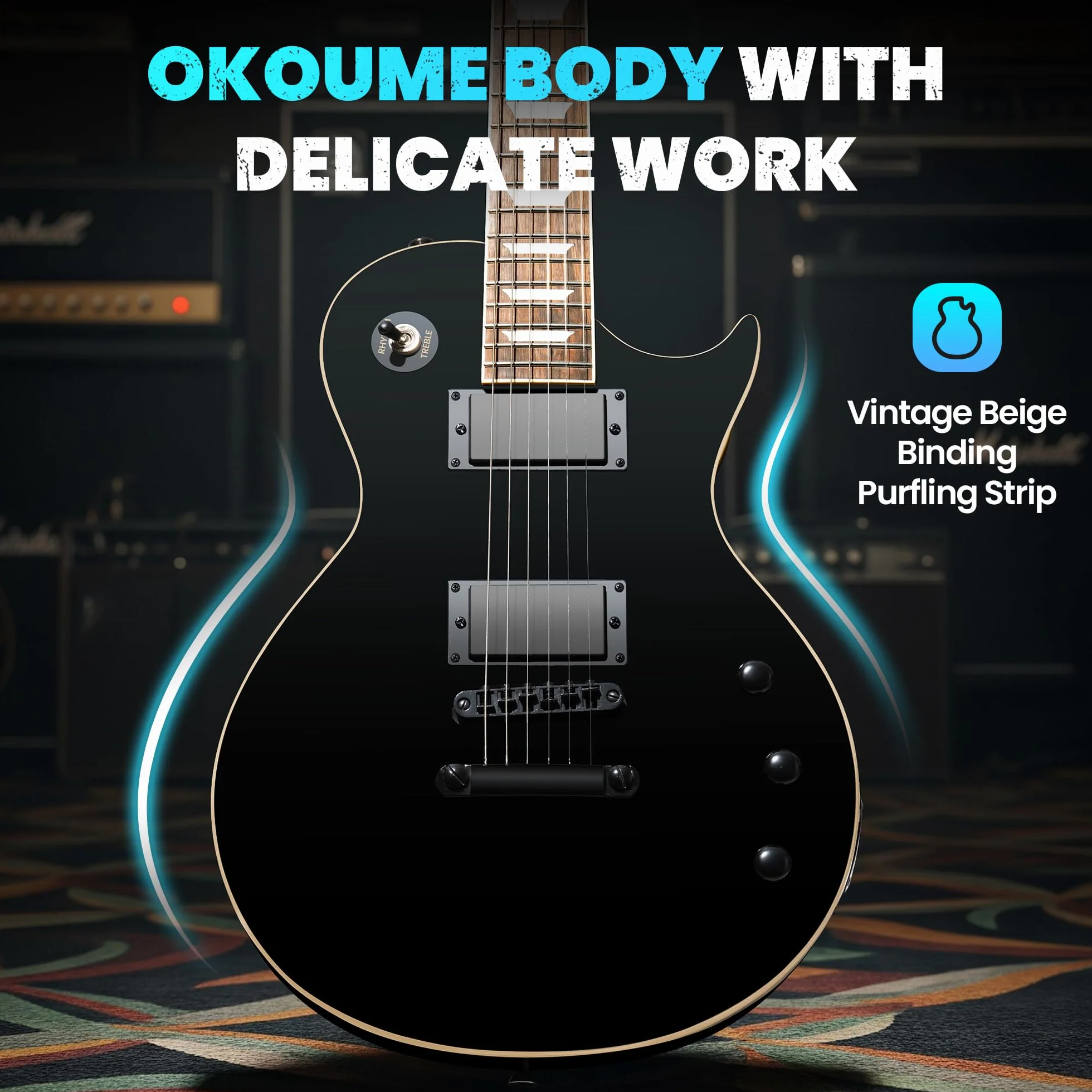 CAHAYA LP Kit Chitarra Elettrica: Chitarra 39" Full Size per Principianti con Corpo in Okoume Massiccio, 2 Pickup Humbucker, Manico in Acero, Borsa, Tracolla, Cavo per Adulti e Ragazzi - Nero