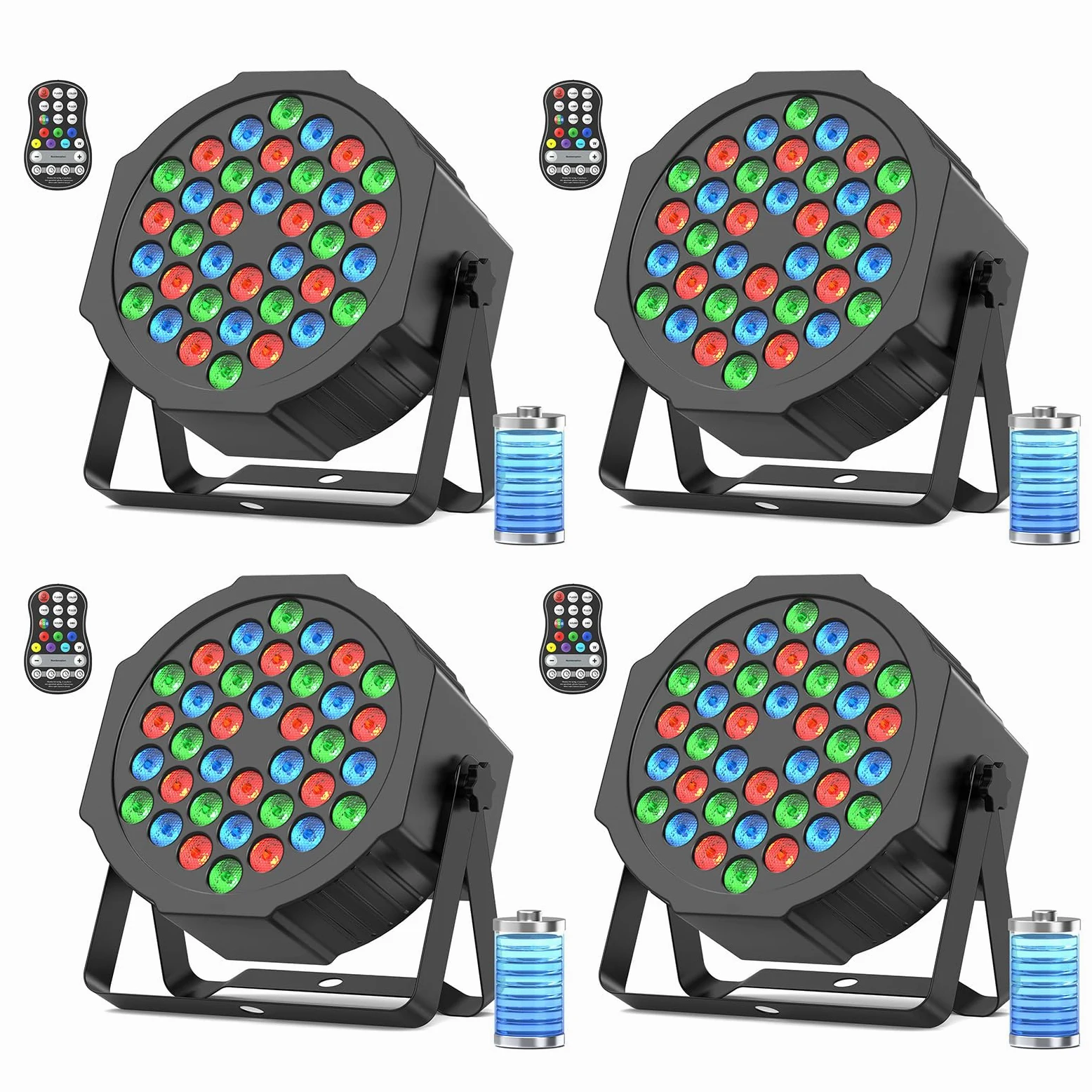 LED Par a Batteria, 4 Pezzo 36W RGB a Batteria, LED Faretto con Telecomando, Luce Discoteca per DJ, Club, Festival