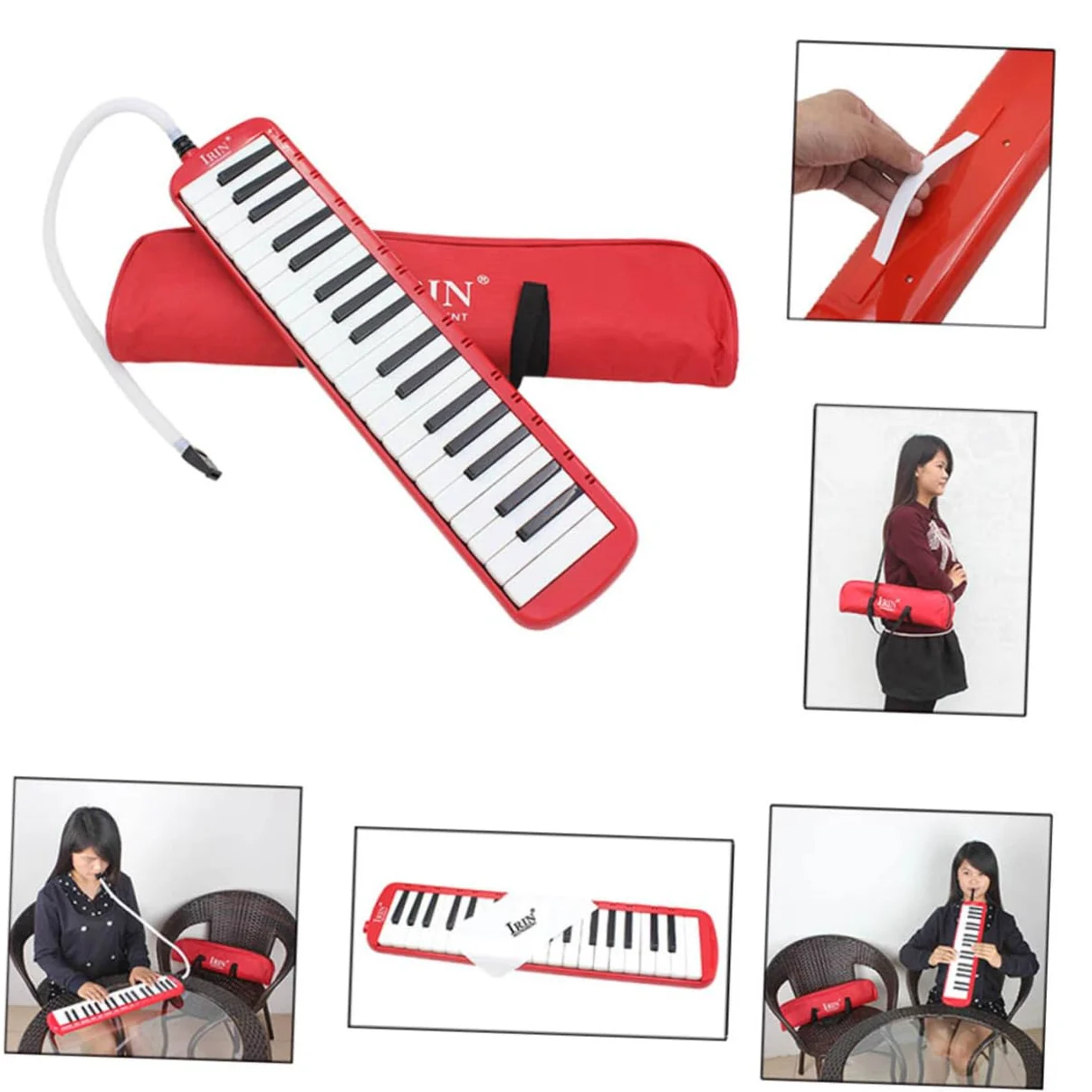 Garneck Melodica 37 Tasti Rosso Abs con Custodia Morbidaper Musica Portatile senza Batterie per Principianti e Appassionati di Strumento Musicale
