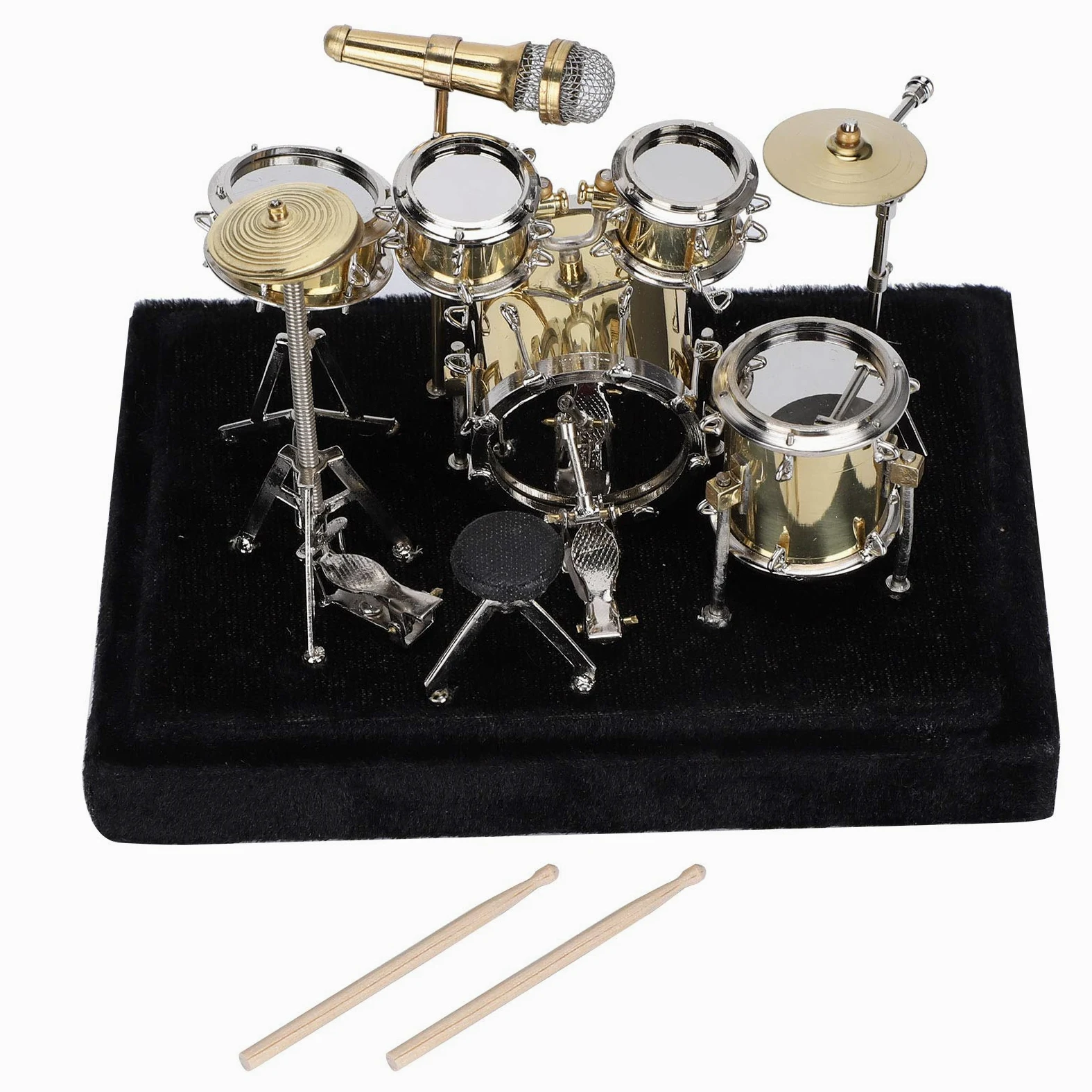 Tissting Mini modello di batteria, strumento musicale in miniatura, simula strumento musicale, ornamento per la casa, decorazione per la stanza, idea regalo, decorazione da tavolo (14 x 9,6 x 11 cm)