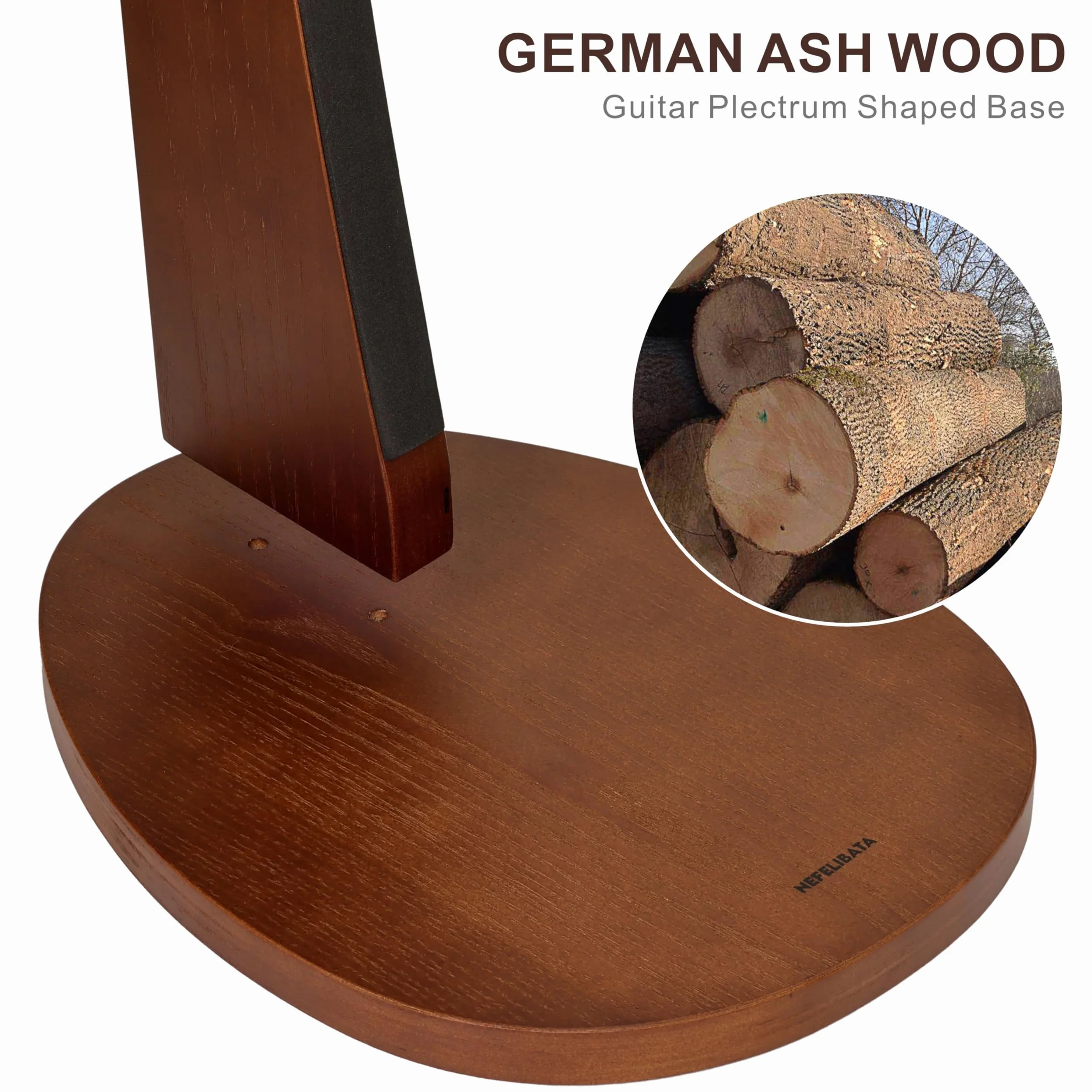 Nefelibata Supporto per chitarra in legno, realizzato a mano, in legno di frassino massiccio, design semi-curvo, ideale per chitarre acustiche, chitarre classiche, banjo, mandolini(marrone scuro)