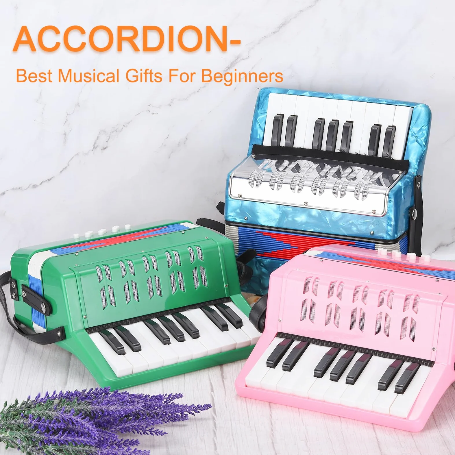 QUARKZMAN Accordion, 17 tasti, 8 bottoni, fisarmonica, giocattolo mini strumento musicale, leggero, per adulti, principianti, istruzione, rosso