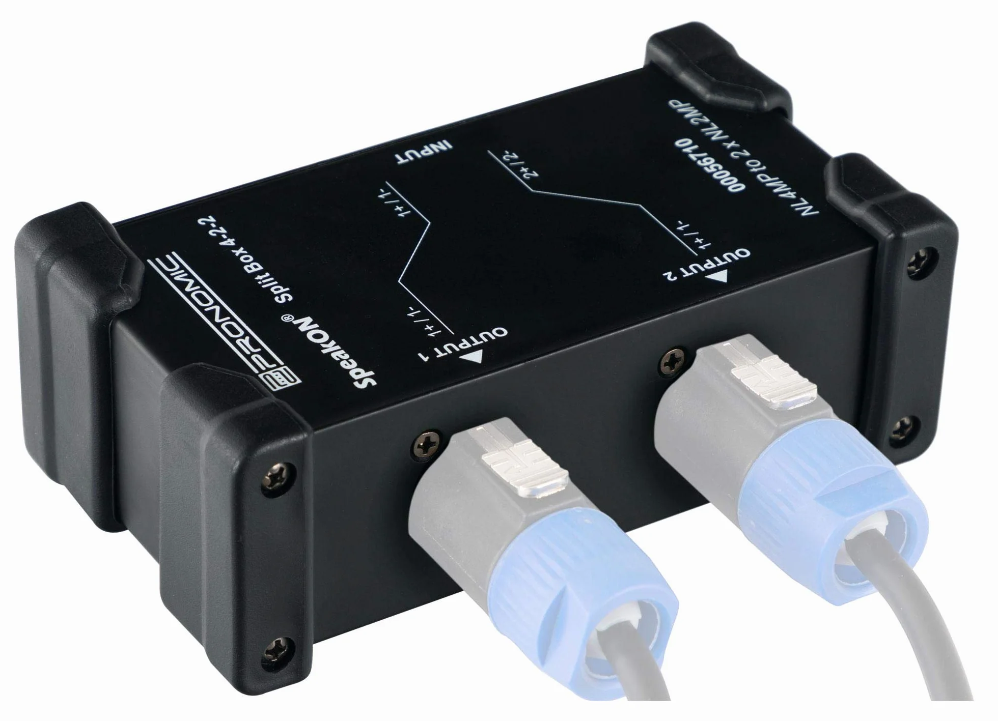 Pronomic Speakon Split Box 4-2-2 - Splitter/Merger per cavi Speakon - divide segnale 4 poli in 2x 2 poli - prese originali Neutrik - robusto telaio in acciaio - nero