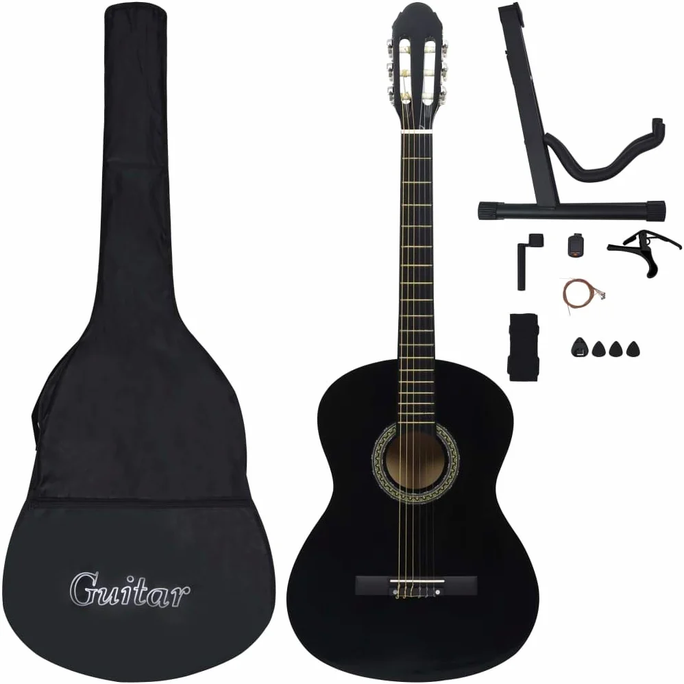 Set chitarra classica per principianti, 12 pezzi, nero 4/4 99,1 cm
