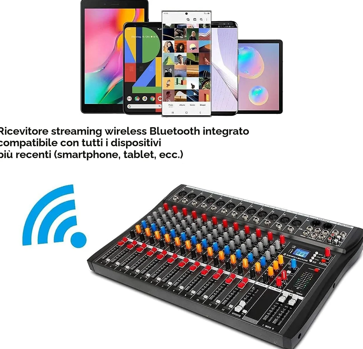 Depusheng DA12 Interfaccia controller audio DJ con unità USB per registrazione su computer Mixer audio da studio a 12 canali Jack microfono XLR alimentazione 48V ingresso/uscita RCA