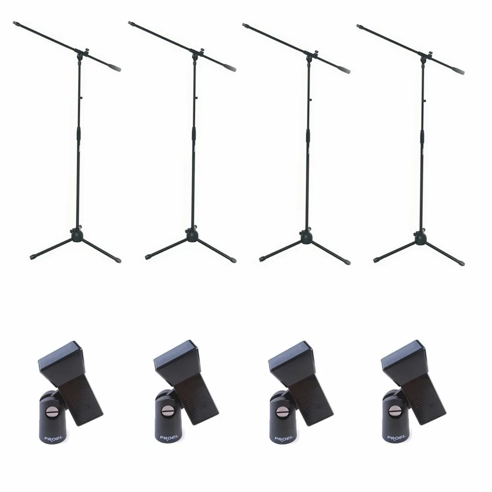 Proel RSM180 - Asta microfonica a giraffa in Nero Opaco + Proel APM30 - Pinza reggi microfono per contenere microfoni del diametro centrale, compreso tra 20-32 mm, Nero. Kit da 4 unità.