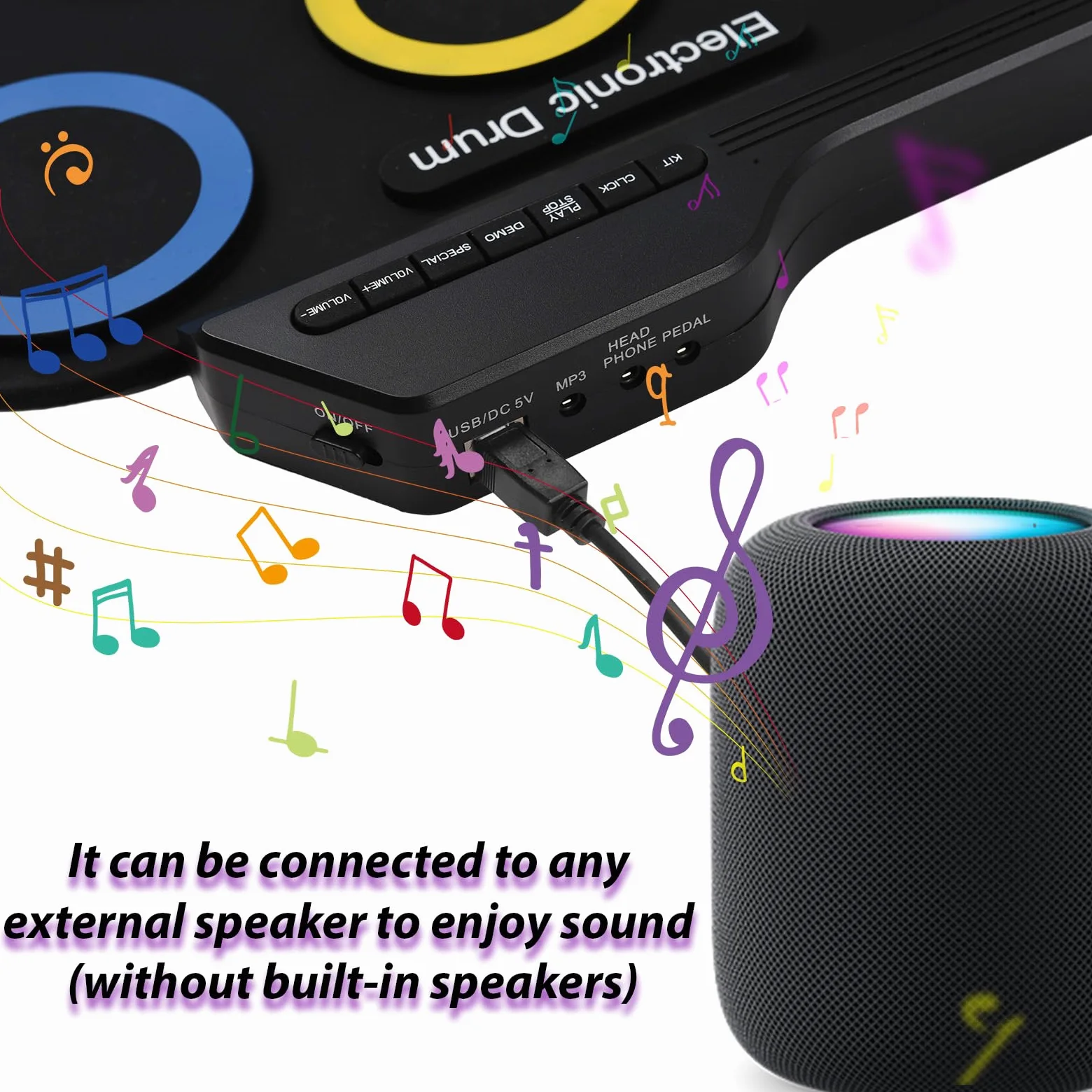 Set di batteria elettrica Kit di pad per batteria portatile 7 pad con jack per cuffie Pedali Bacchette Regalo di compleanno per le vacanze Strumenti musicali Pad per esercitazione Kit di batter