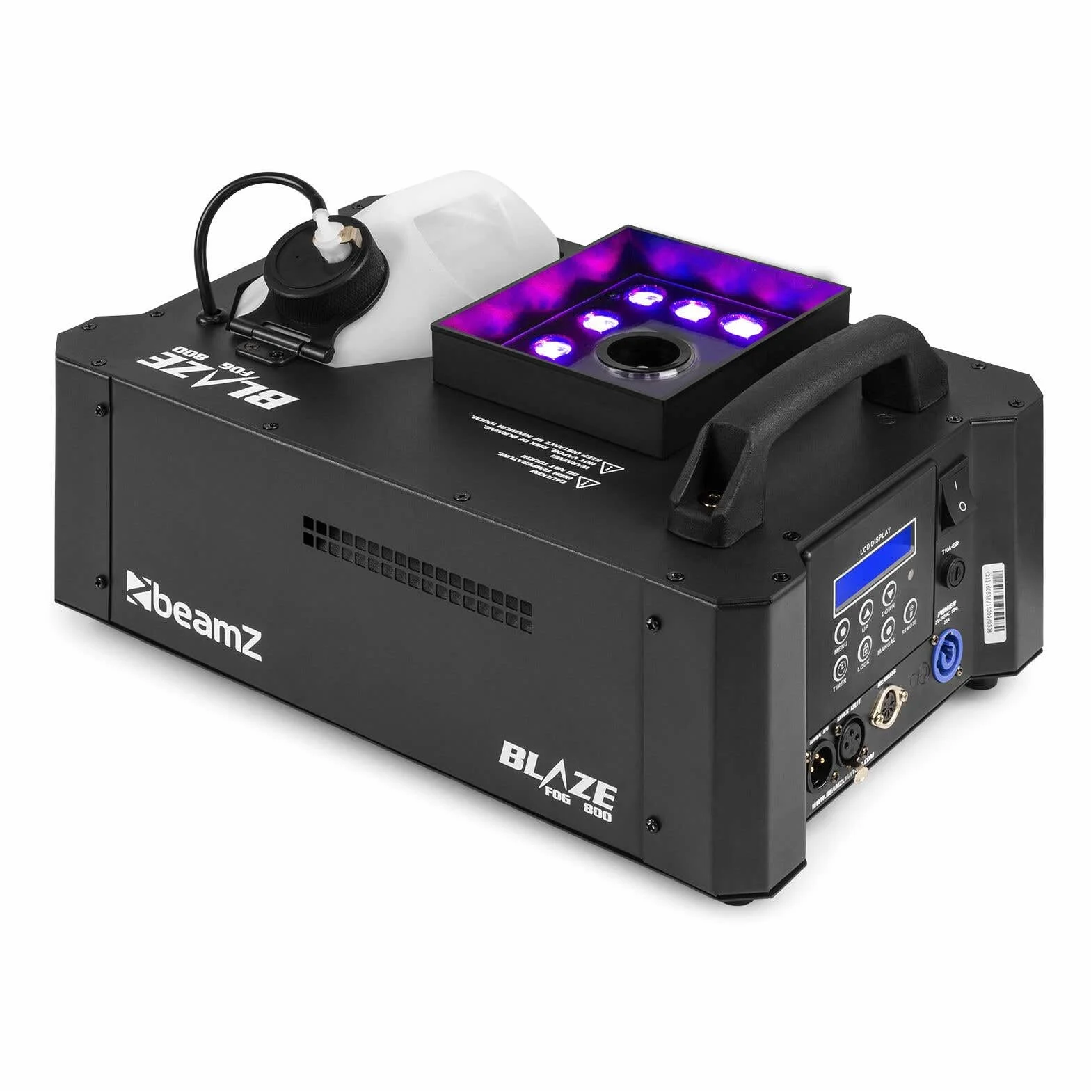 BeamZ BLAZE800 - Macchina per fumo verticale e orizzontale RGBA, 800 Watt, 12 LED da 4 watt, serbatoio 2,8 L con indicatore, modalità DMX o autonoma, ideale per creare un'atmosfera visiva