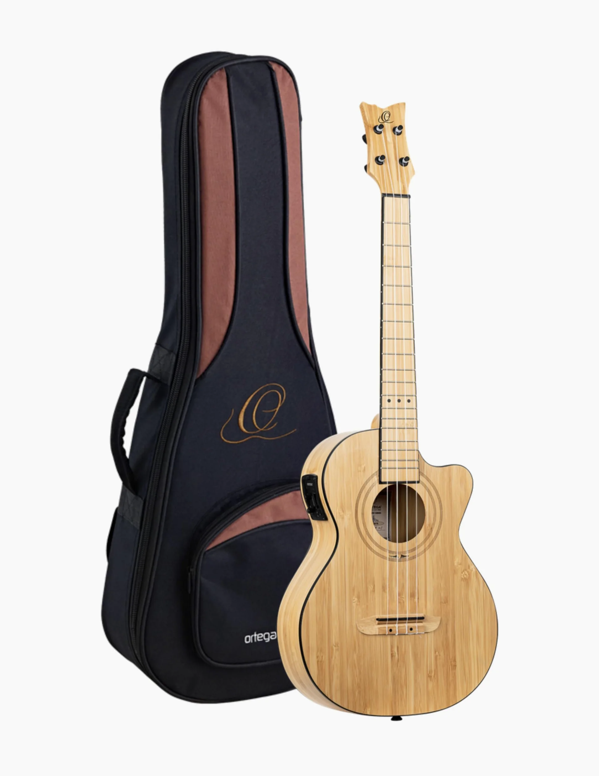 Ortega Bamboo Series - Ukulele baritono con elettronica, in bambù massiccio, con custodia professionale (RUNAB-BA)