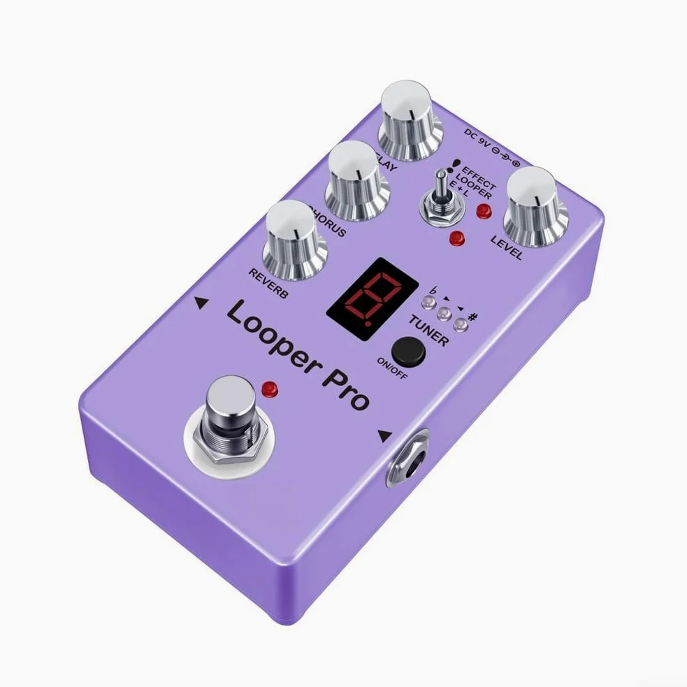 Rowin Looper Pro - Pedale effetto per chitarra con ritardo Looper 45s, accordatore riverbero ritardo ritardo coro, 3 modalità, processore multi-effetto in lega di zinco, viola