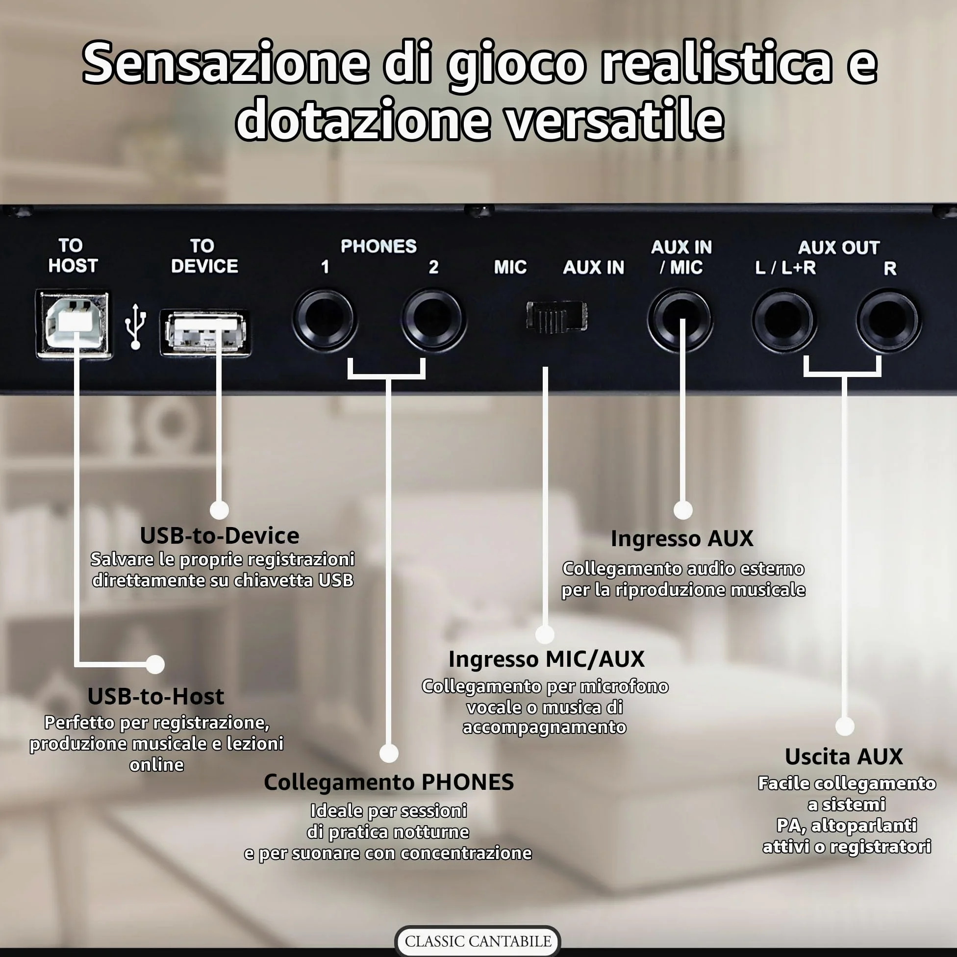 Classic Cantabile UP-1 LA Pianoforte Verticale Digitale - 88 Tastiera pesata - Pianola musicale con USB, MIDI, 256 polifonia, 40 voci - Piano digitale con funzione registrazione Mp3 - Quercia Chiara