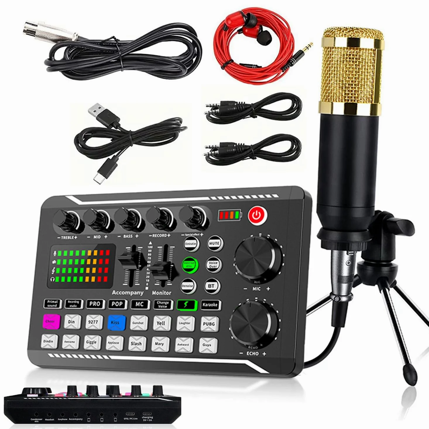 Podcast Bundle BM-800 Microfono a condensatore con kit scheda audio live F998 Attrezzatura Cambia voce e funzioni mixer per PC Studio Recording Broadcasting