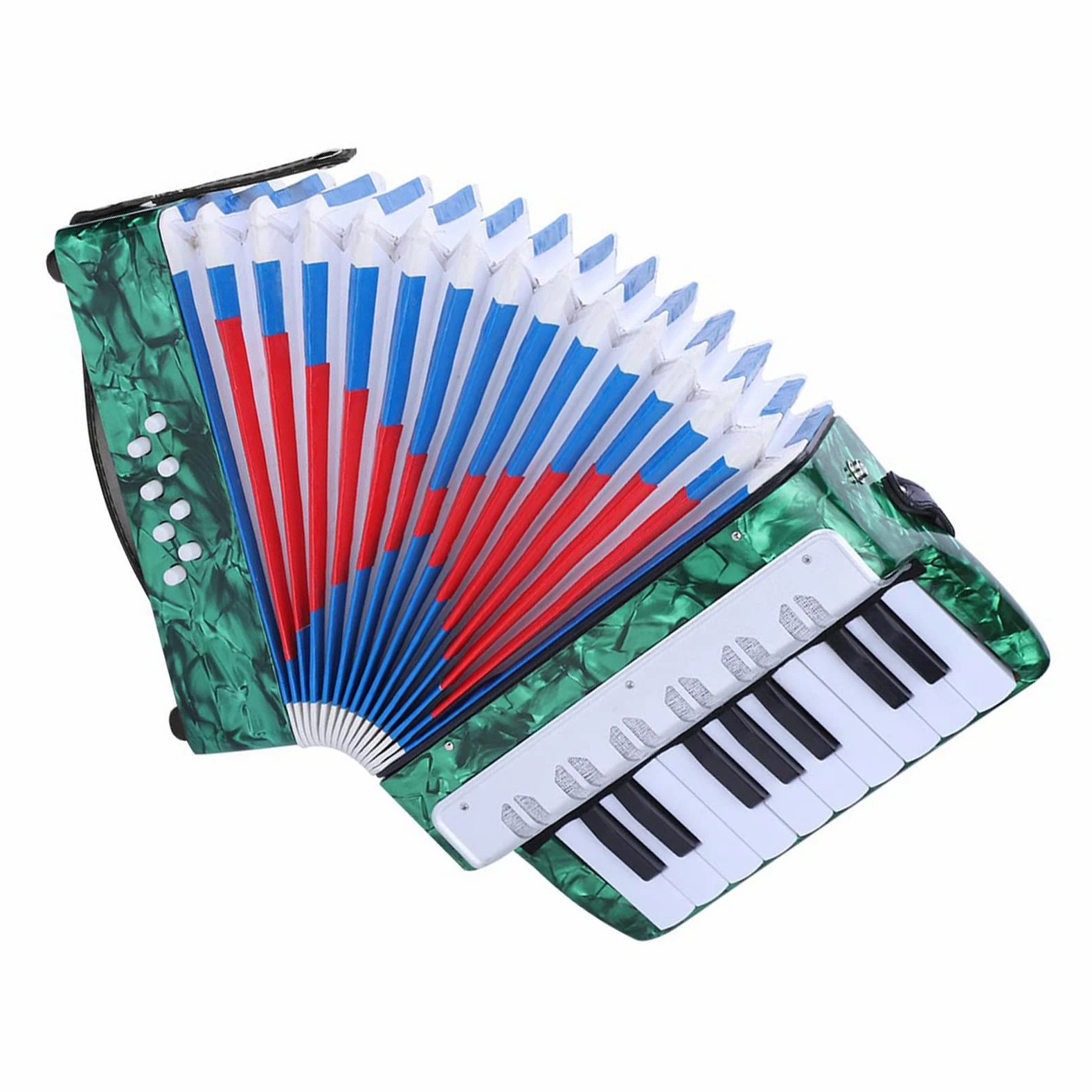 Domary Fisarmonica 17 Tasti 8 Bassi Strumento Musicale per Pianoforte per Principianti Leggero Resistente Durevole Cinturino Regolabile Bambini Rosso Blu Verde Blu Navy (Verde)