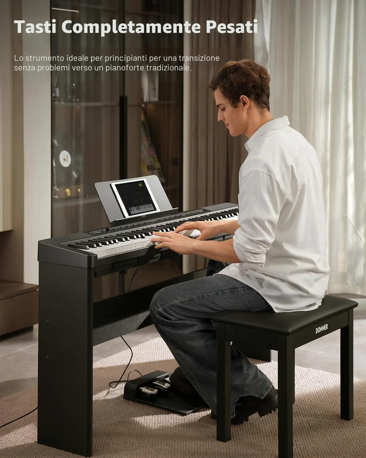Donner DEP-16A Pianoforte Digitale per Principianti 88 Tasti a Grandezza Naturale, Pianoforte Elettrico Portatile con Unità a 3 Pedali