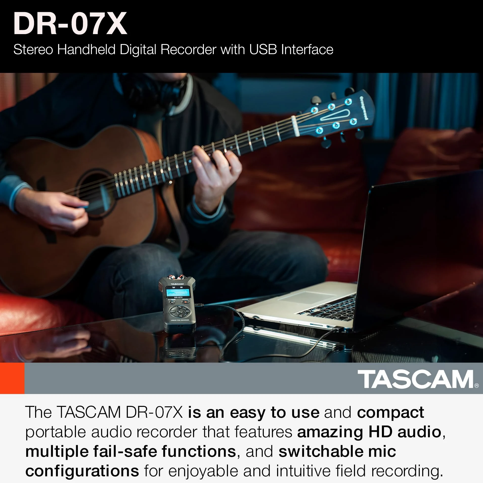 Tascam Registratore audio digitale portatile stereo DR-07X e interfaccia audio USB