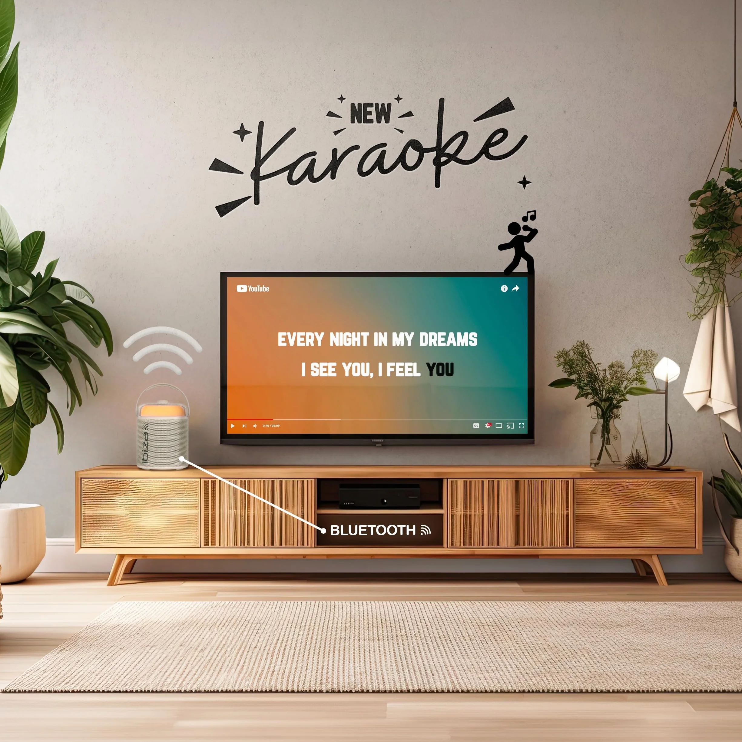 Ibiza - KARAHOME-WH - Altoparlante KARAOKE a batteria con due microfoni wireless (a batteria) - Bluetooth, USB, MicroSD, USB, AUX e COAX - Bianco