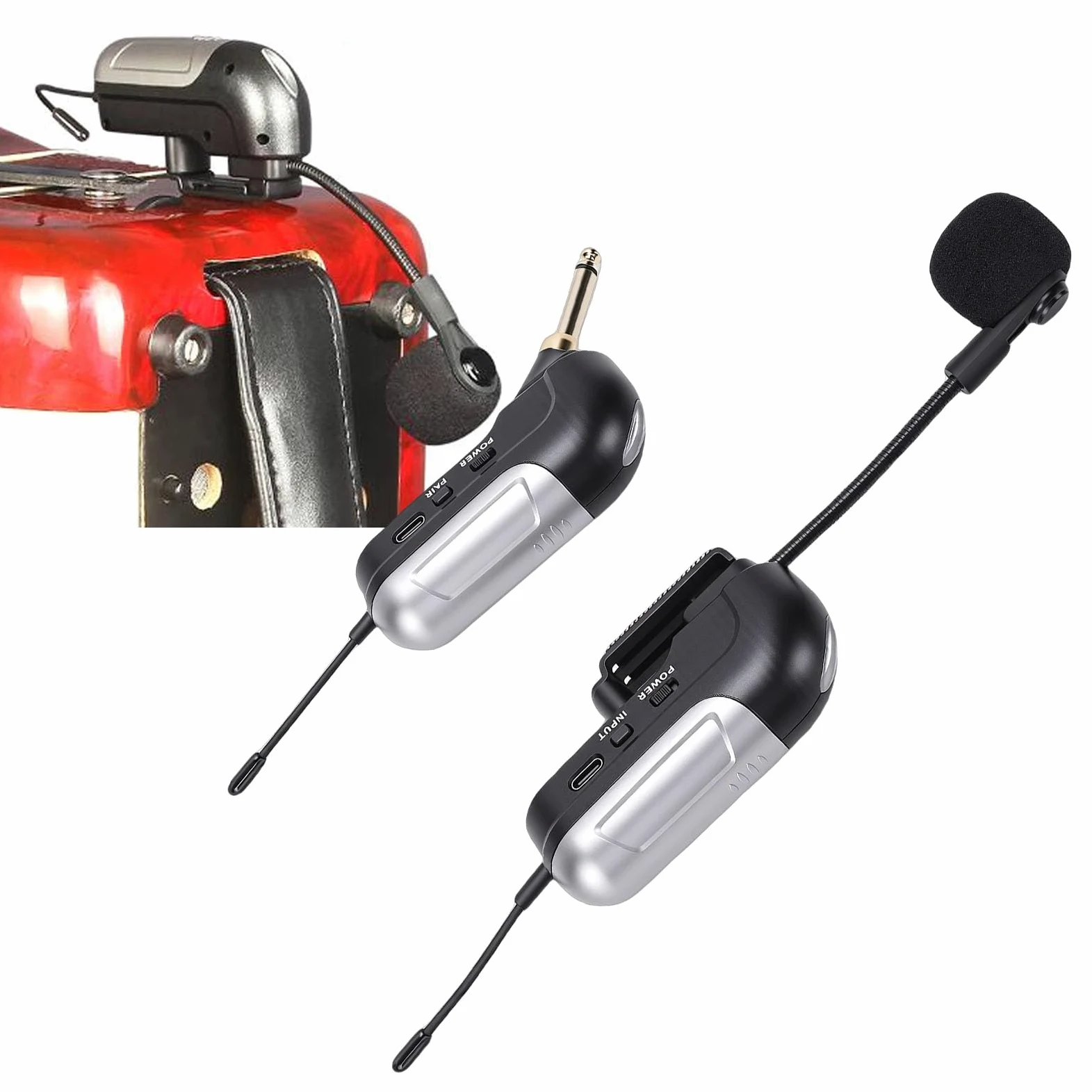 Bewinner Microfonico per Fisarmonica Wireless UHF con Durata della Batteria di 6 Ore, Audio HD, Portata di 30 M e Ricevitore per Spettacoli Sul Palco e Musica Dal