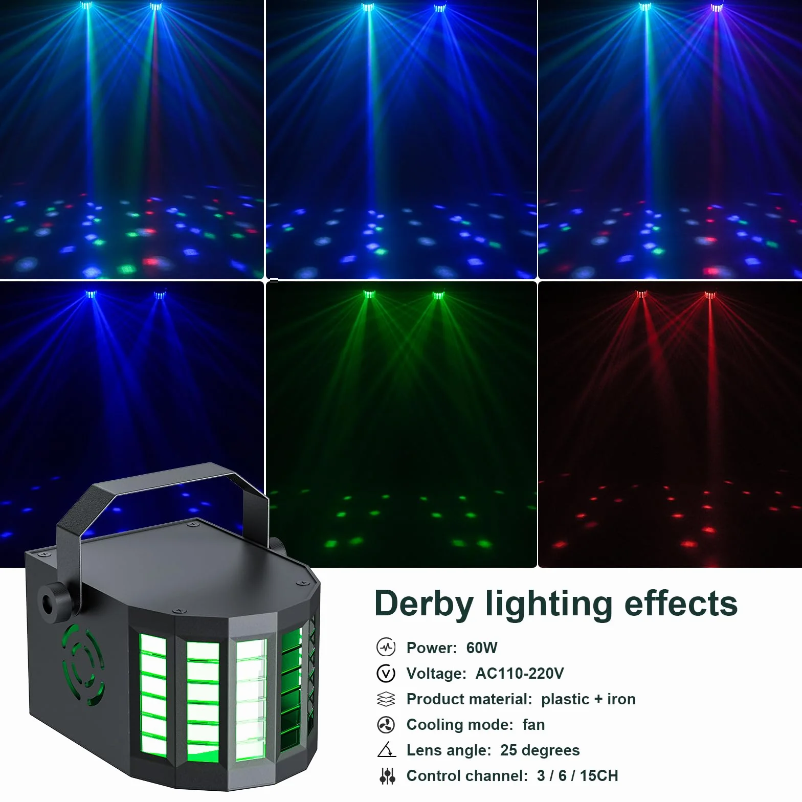 60 W Set luci DJ con supporto e telecomando, faretto par LED Derby RGBW effetto stroboscopico luce da discoteca per festa, KTV, chiese, concerti, matrimoni, Halloween