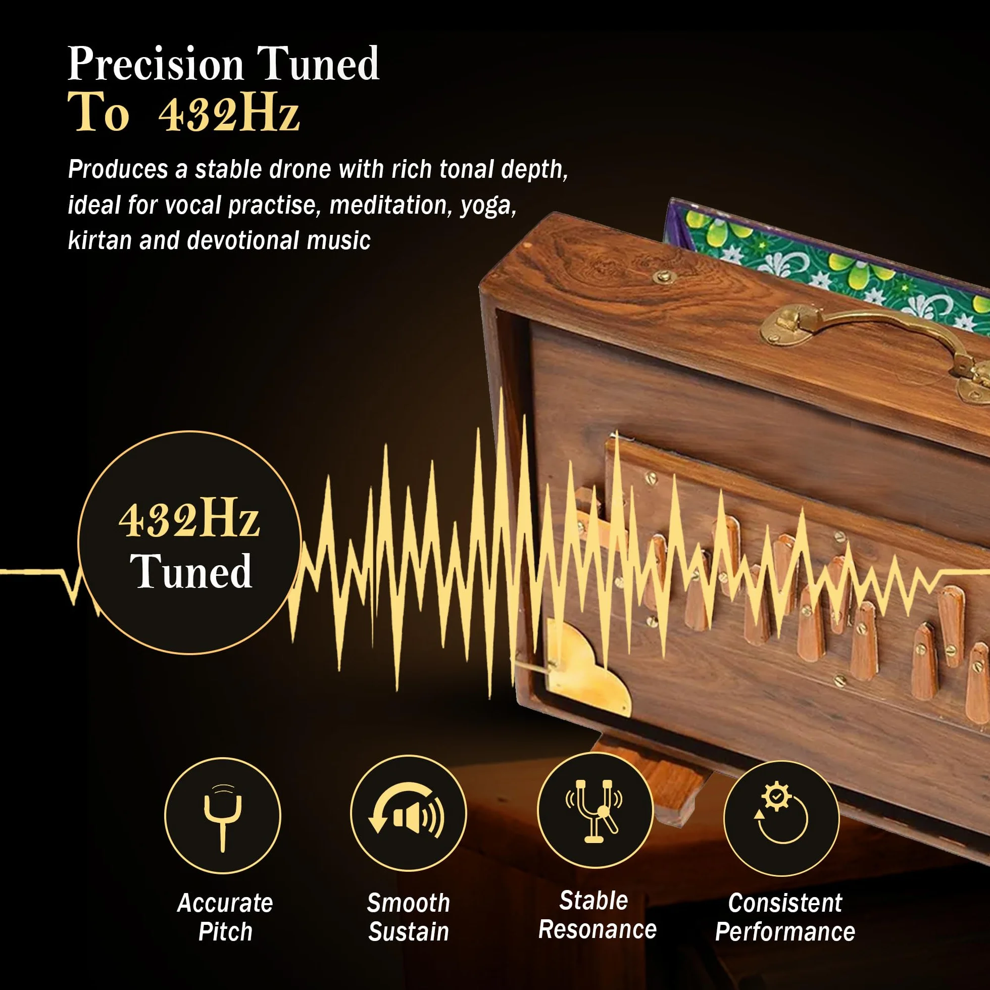 Shruti Box with 13 note Tuned 432 Hertz Padded Carry Bag Made by Teak wood