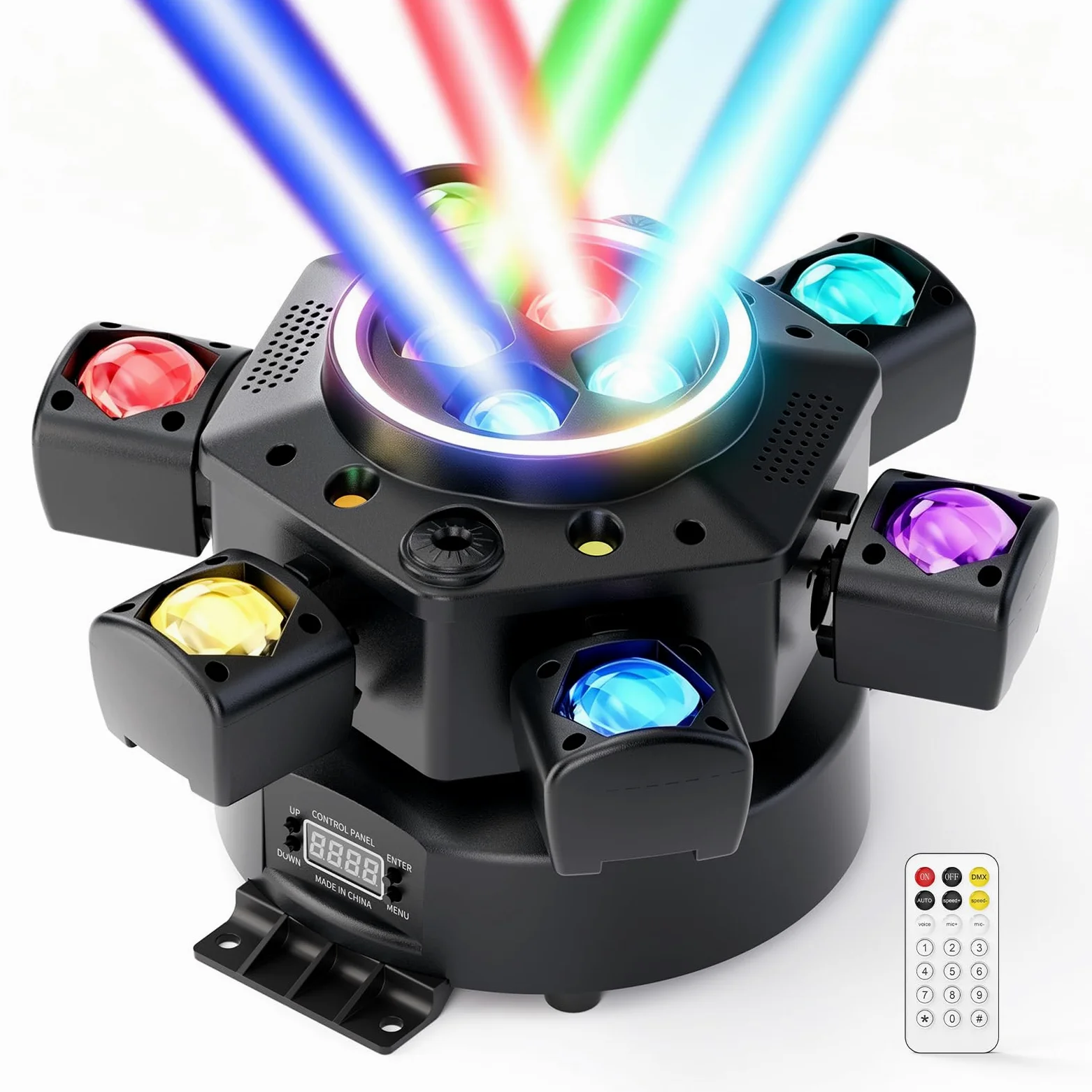 180W Teste Mobili RGBW LED Moving Head,6 Bracci Luce DJ Palco con Telecomando,DMX512 Beam Luci da Discoteca Stroboscopica per Festa Disco Bar Club Matrimonio,Luci Illuminazione Palcoscenico
