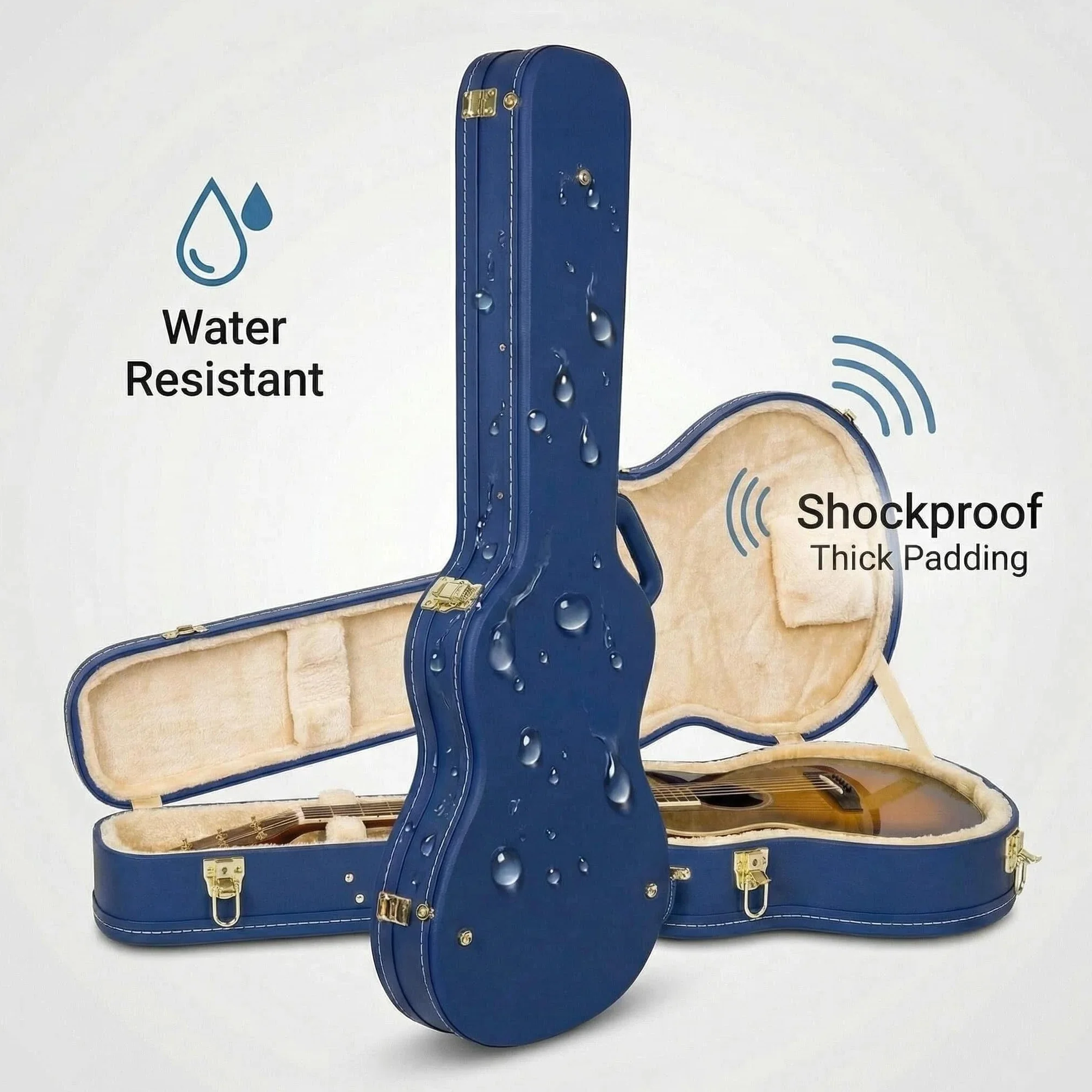 Crossrock Custodia in legno per chitarra dreadnought Gibson J-45 / Martin D | Finitura similpelle Vibrant Blue, interno in peluche beige, serratura – Designer Series