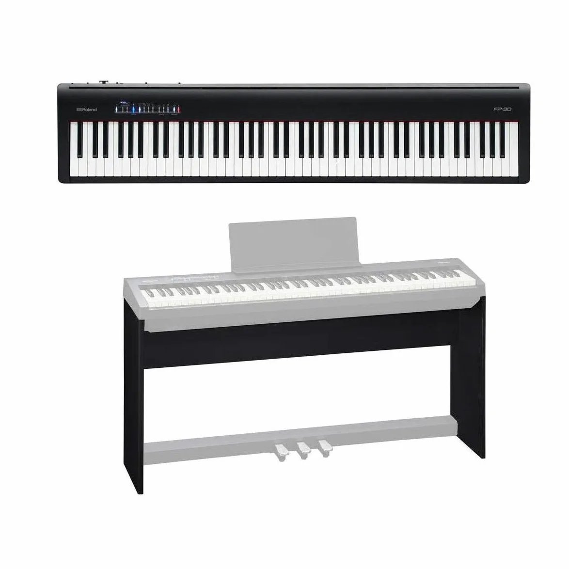 Roland Roland FP-30 - Pianoforte digitale (nero) con supporto personalizzato Roland KSC-70