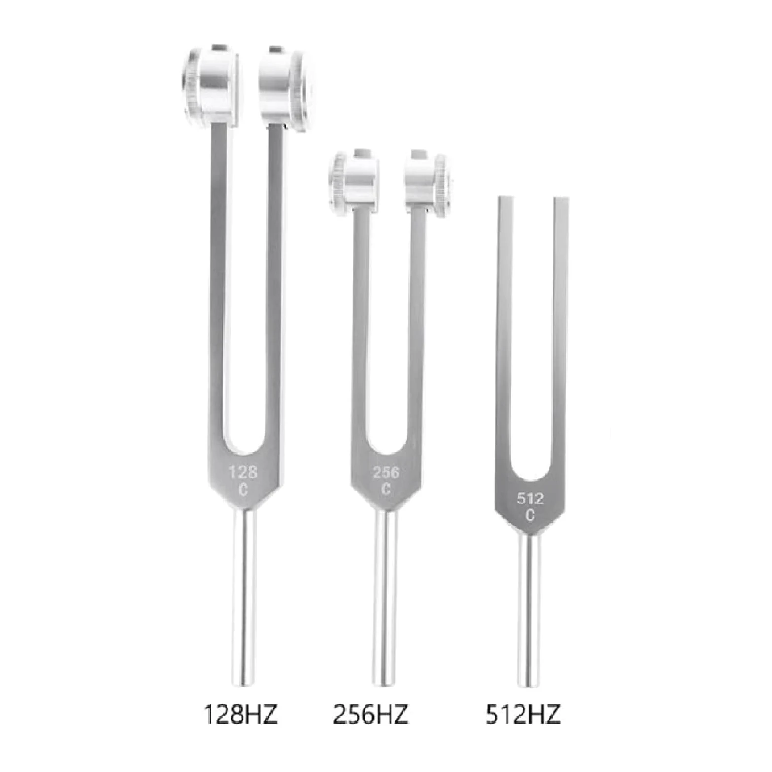 (128 + 256 + 512 Hz) Diapason in acciaio inox standard per violino chitarra accordatore strumento e custodia per la terapia delle vibrazioni, esami neurologici di guarigione del suono