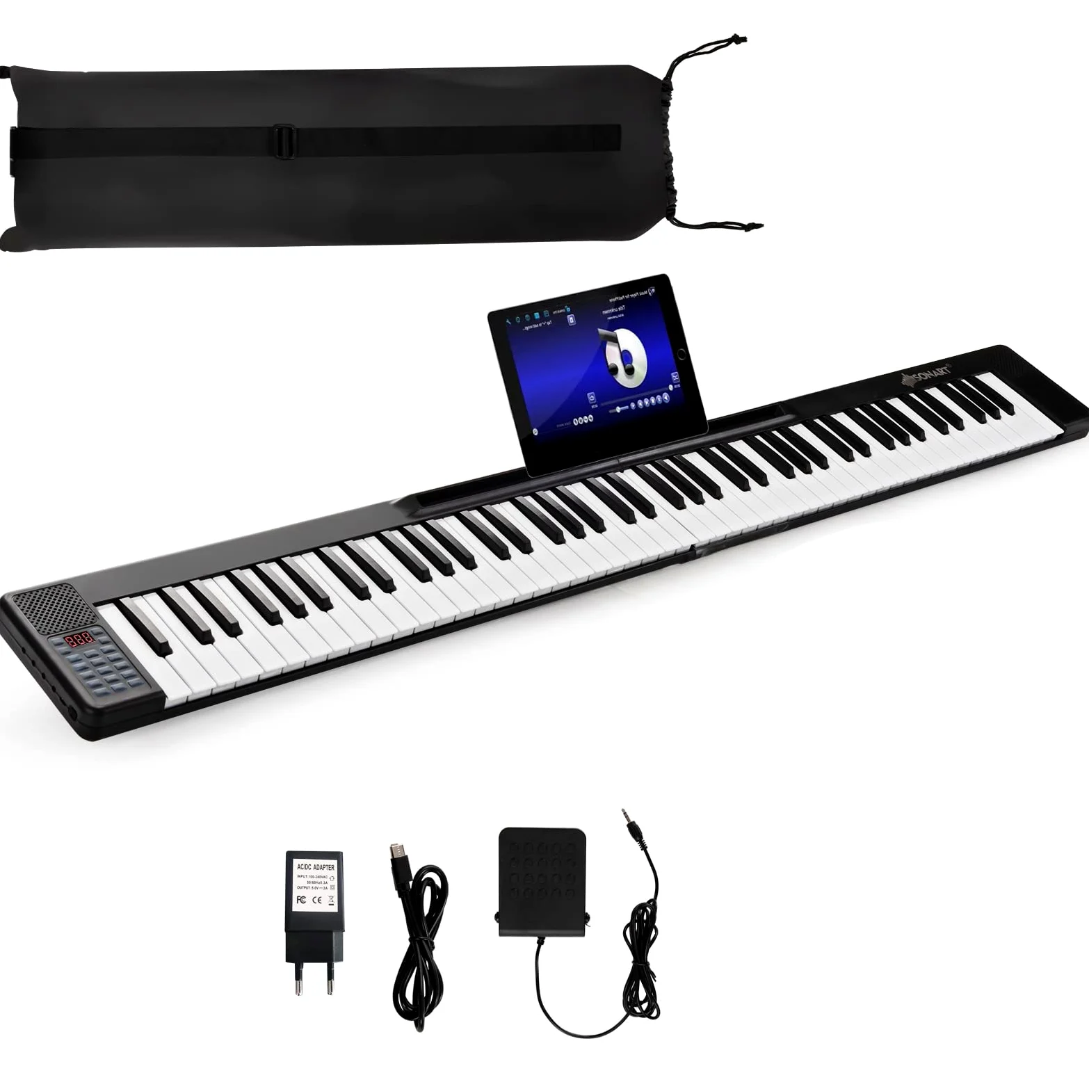 GYMAX Pianoforte Elettronico, Doppia Tastiera di 88 Tasti, 137x16,5x5cm (Nero)