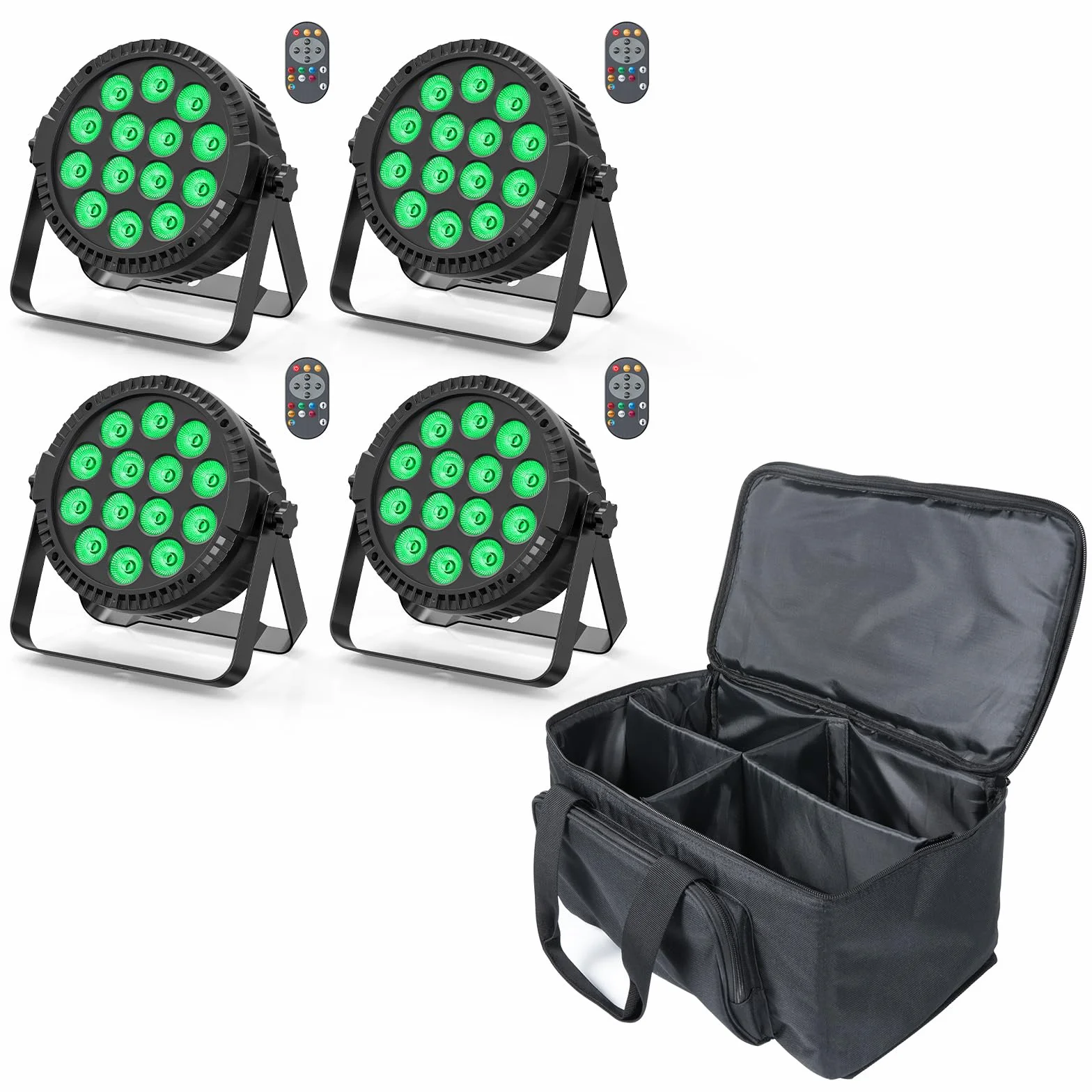 4 faretti LED Par con borsa, 14X6W LED per palcoscenico RGBW 4 in 1, DMX512 luci per feste con telecomando illuminazione per Stage DJ Party Show Bar Halloween Natale