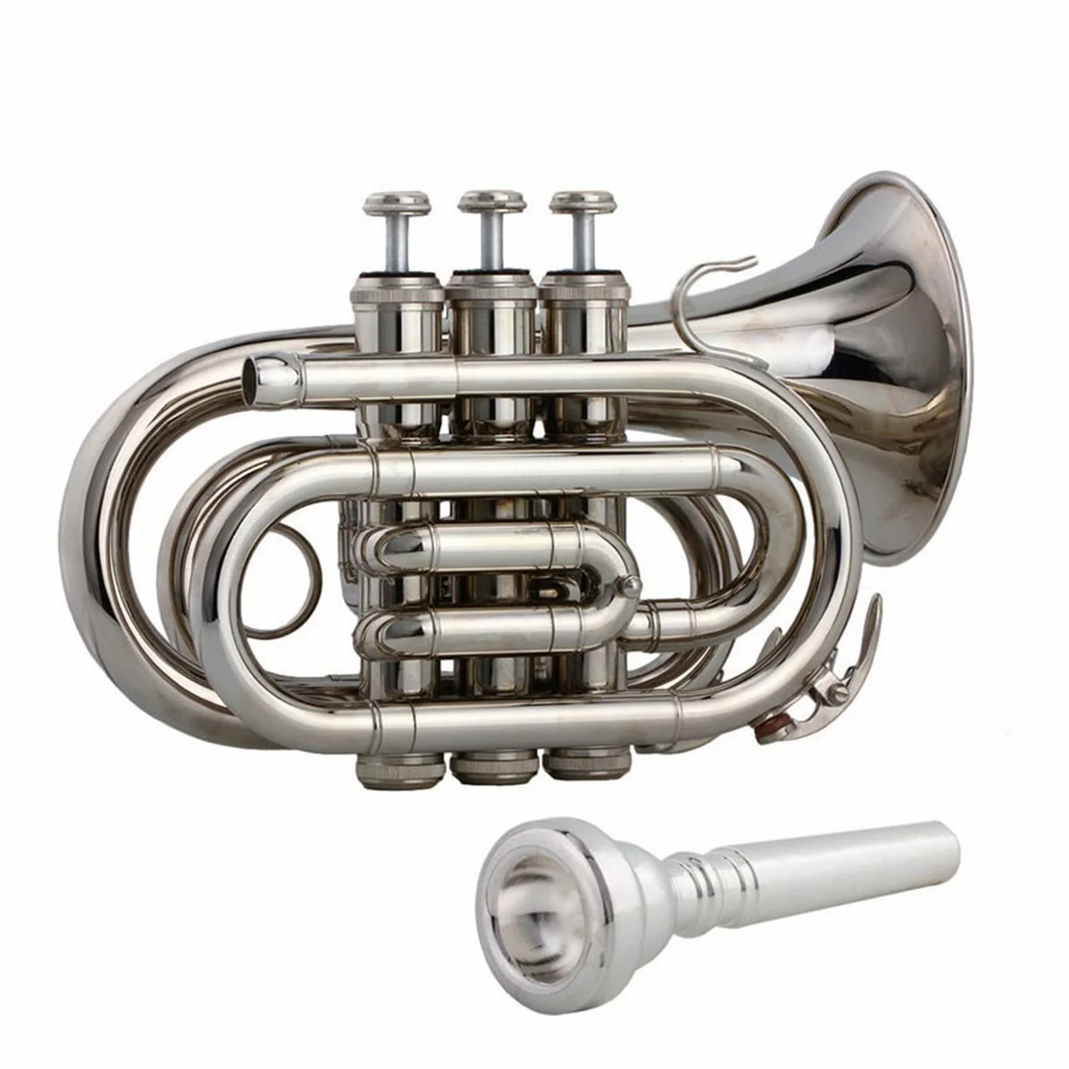 Principianti Mini Pocket Trumpet Tromba Tascabile In Si Bemolle Argentata Sib Cornetta A Fiato In Ottone Nichelato Misura Palmo Argentato Tromba tascabile