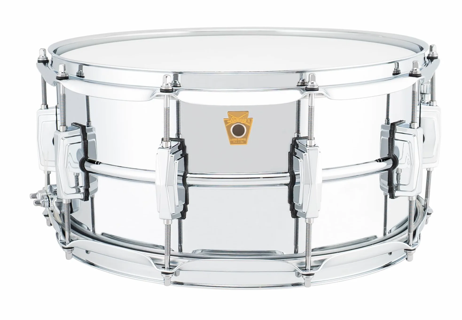 Ludwig LM402 - Tamburo rullante in alluminio cromato liscio, 6,5 x 14 cm, con alette imperiali e colino Supra Phonic