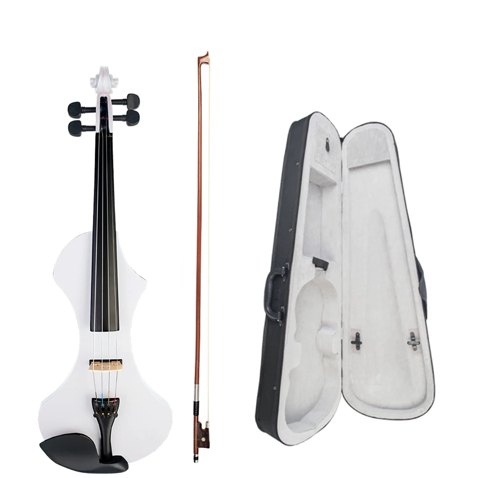 Violino Elettrico 4/4 Bianco Opaco Full Size in Legno Massello Set di Violino Elettronico/Silenzioso con Arco per Violino Custodia per Violino Corde per Violino Violini per Studenti